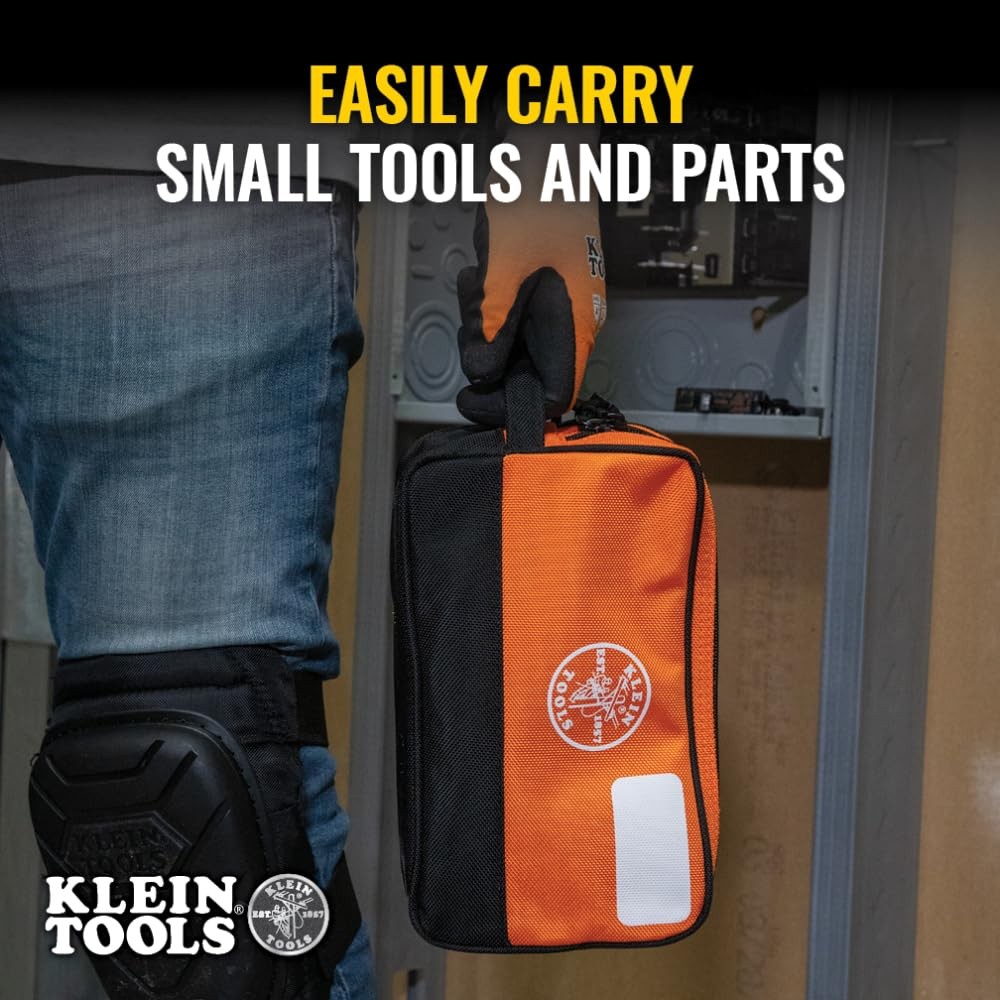 KLEIN TOOLS Tool Pouch, Dual Compartments, 10″ x 6″ | 1-Pack, Orange