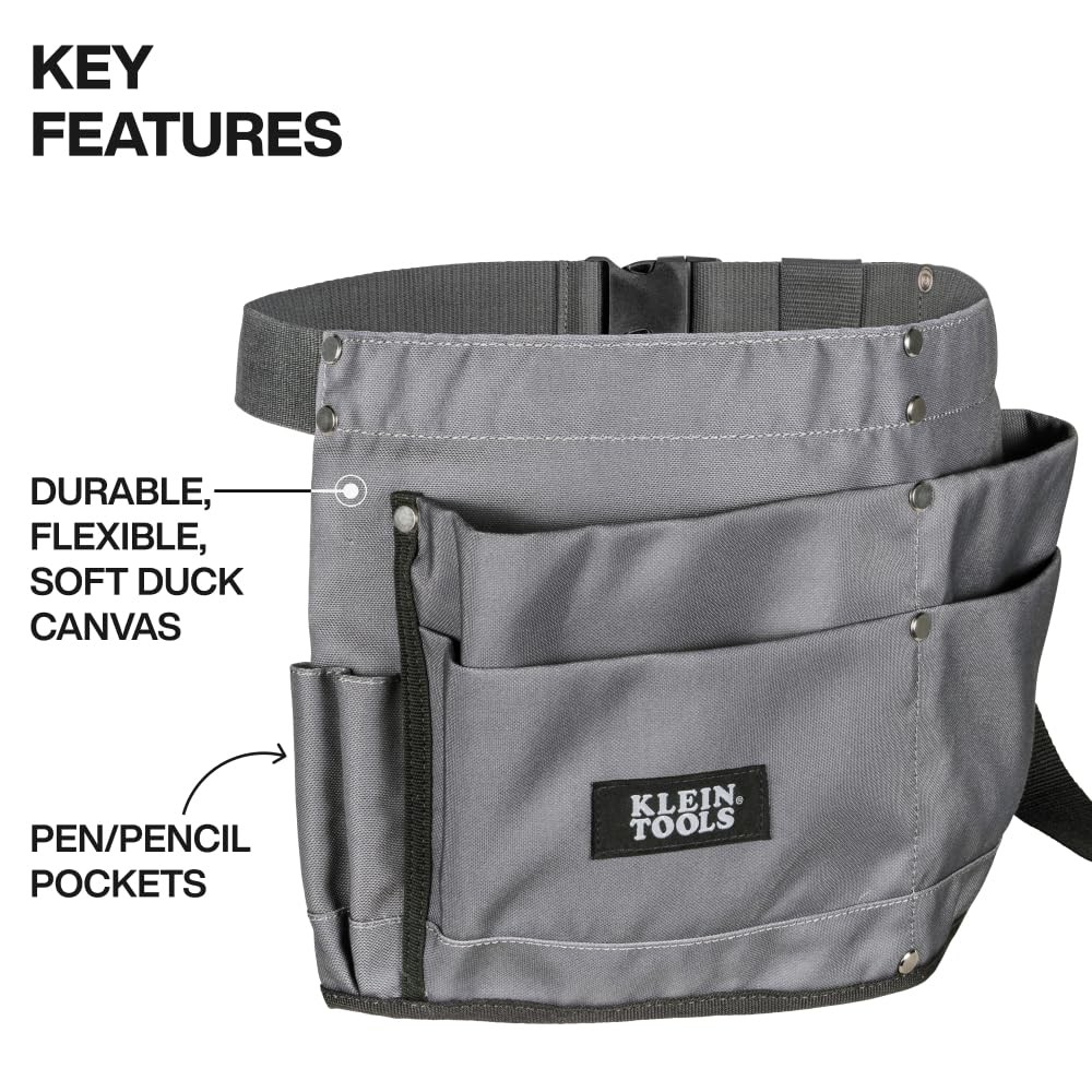 Klein Tools 21022 6-Pocket Tool Apron, Durable Duck Canvas 6-Pocket, Gray