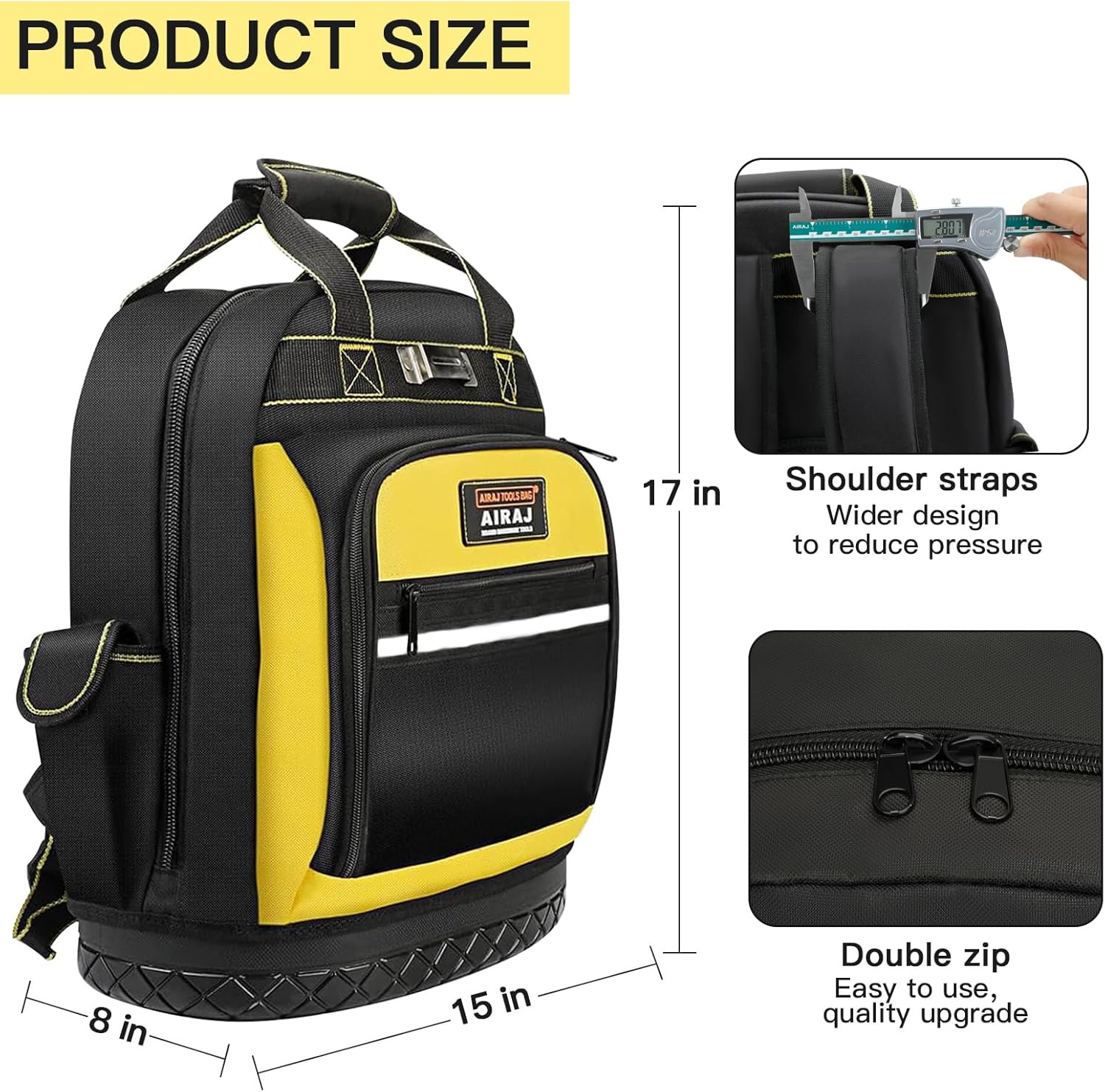 Tool Backpack,17″Heavy Duty Tool Backpack Bag with Waterproof Molded Base,Durabl