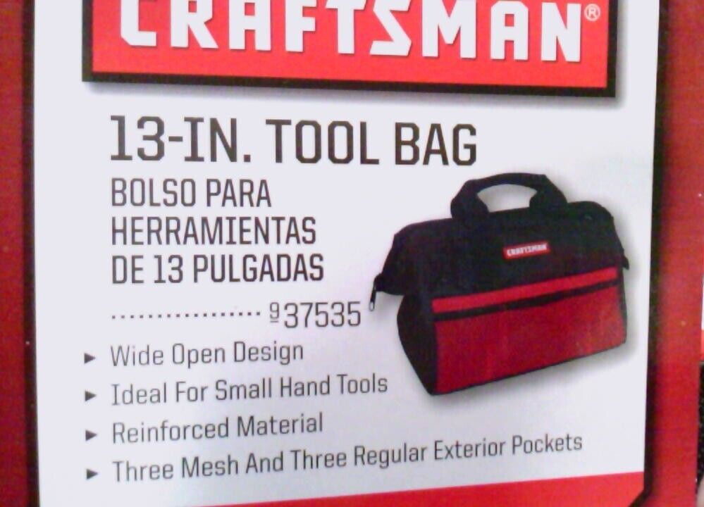 Craftsman~13″~Tool Canvas Carry Tote Bag~with Zipper~Red and Black