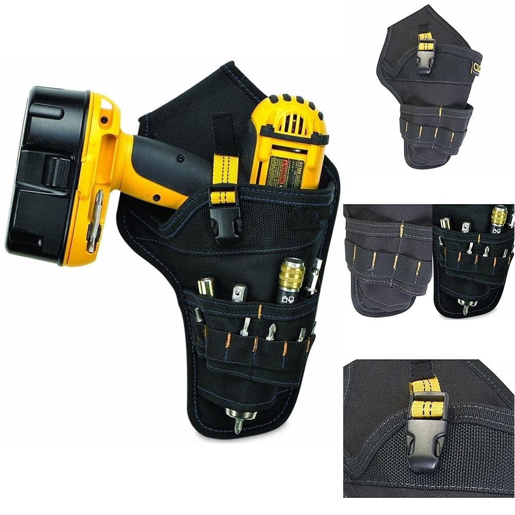 Drill Holster Tool Belt Heavy Duty Pouch Bit Holder Hanging Waist Bag Black