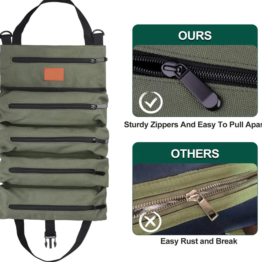 1pc Roll Up Tool Bag Canvas Organizer Pouch for Wrenches First Aid Storage – NEW