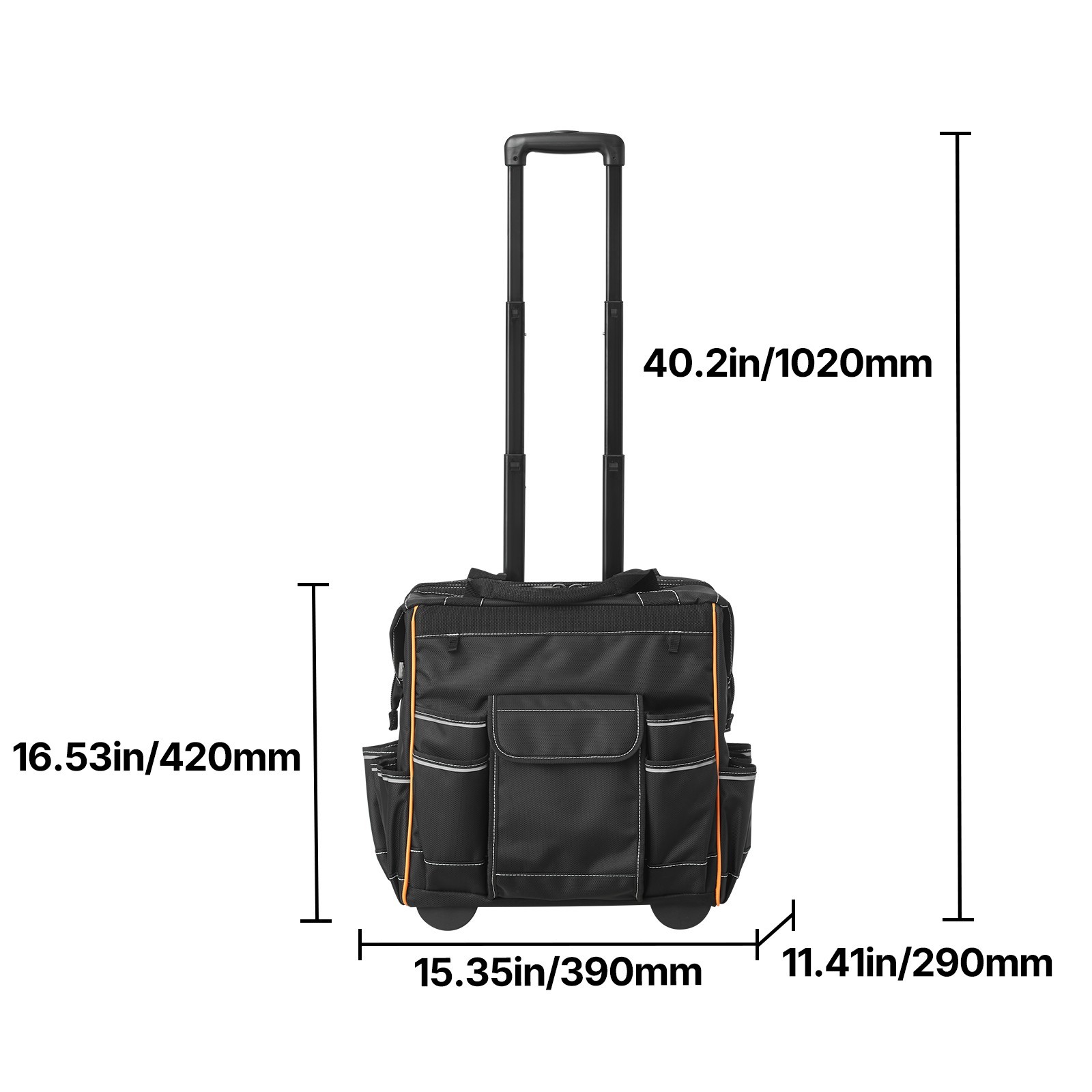 Rolling Tool Bag with Wheels, 110 lbs Load Capacity,25 Pockets,Adjustable Handle