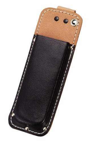 Kozuchi SN-12R Black Leather Folding Saw Case with Slide Hook and Button Closure