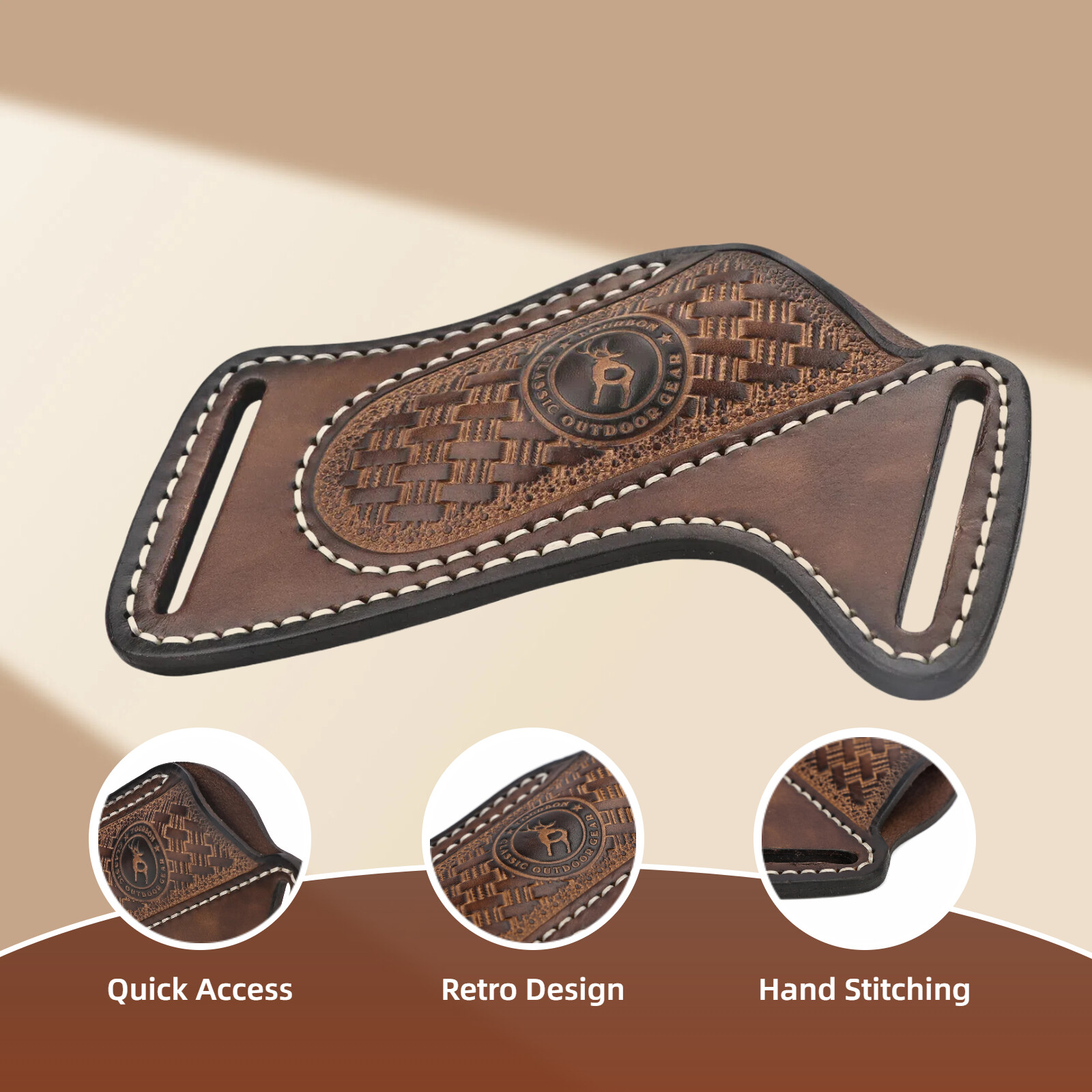TOURBON Leather Folding Blade Knife Sheath Belt Pouch EDC Knives Pocket Camping