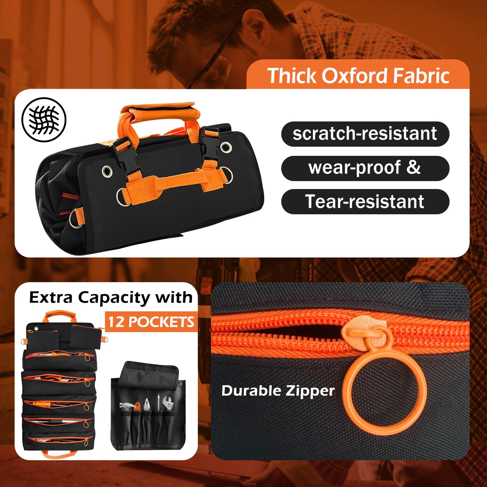 Roll Up Tool Bag,Heavy Duty Tool Storage Large-Capacity, 21.3″*12.6″ Portable…