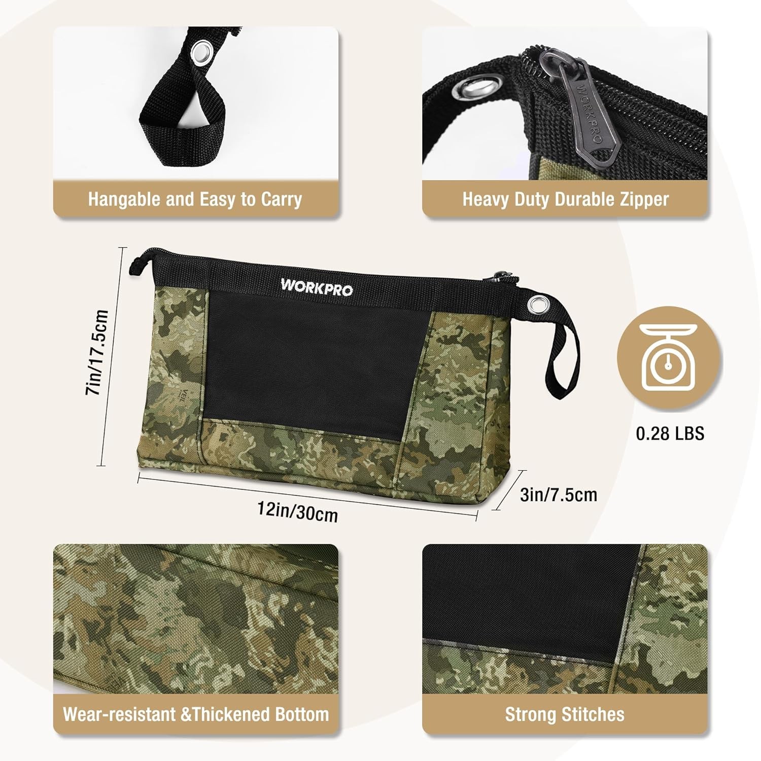 WORKPRO 3 Pcs 12″ Heavy-Duty Utility Tool Pouches Tool Bag Organizer with Zipper