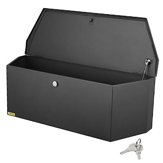 Trailer Tongue Box, Heavy Duty Trailer Tongue Tool Box Storage 36″ Black Steel