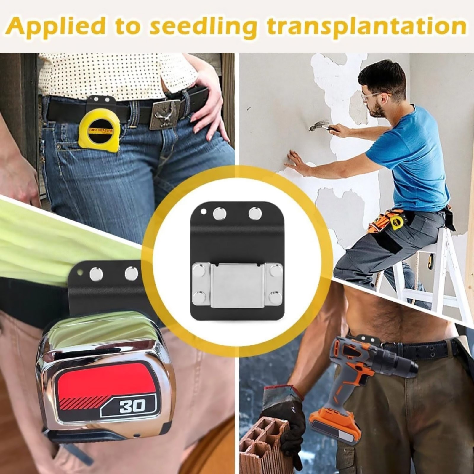 Tool Belt Clip Tape Measure Holder Black Metal Nylon Drill Holster Low Profile