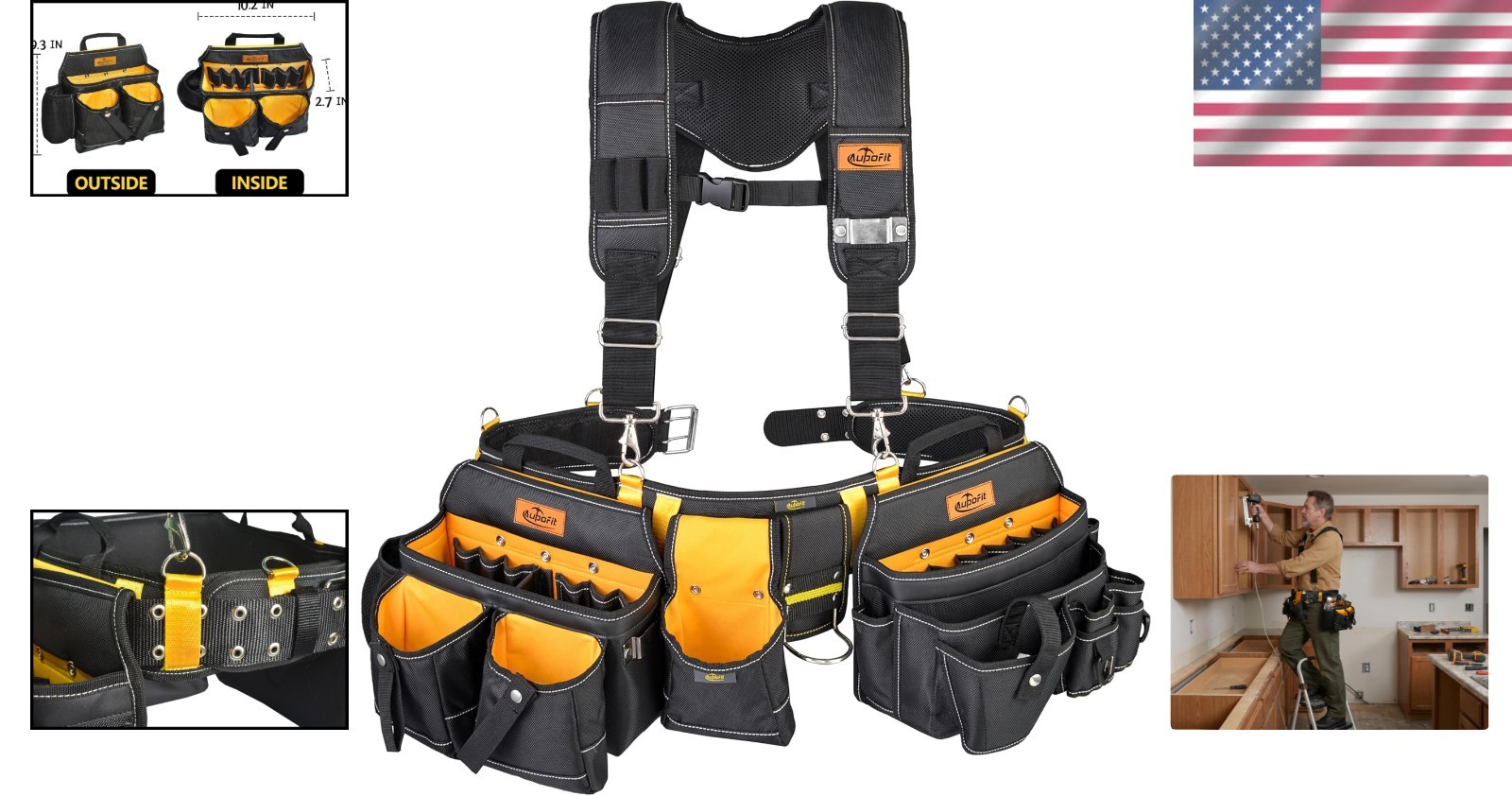 Heavy-Duty 7-Piece Tool Belt Rig: Ideal for Carpenters, Electricians & More