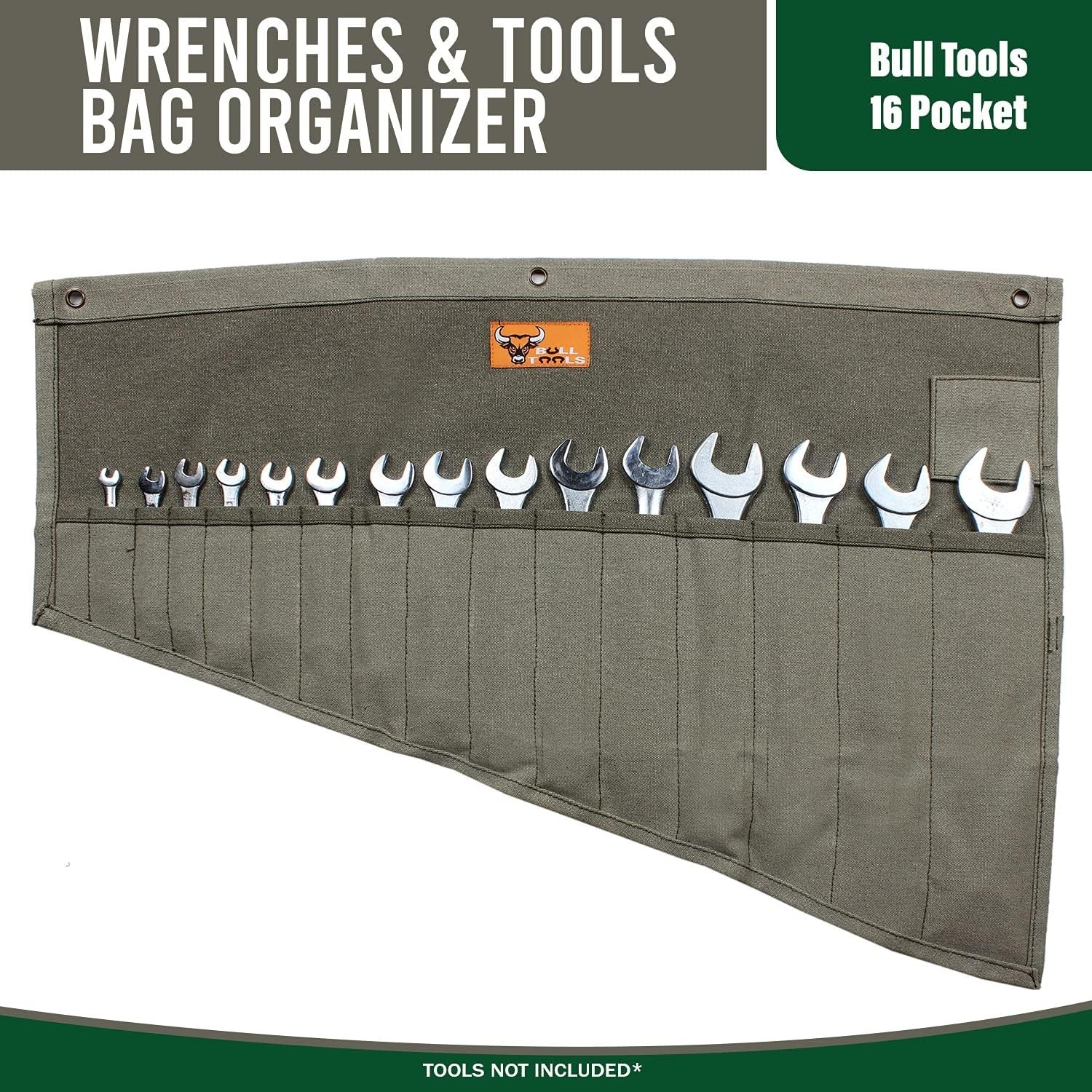 Roll up Tool Bag Organizer 16 Pockets Metric & SAE Wrench Organizer Heavy Duty C