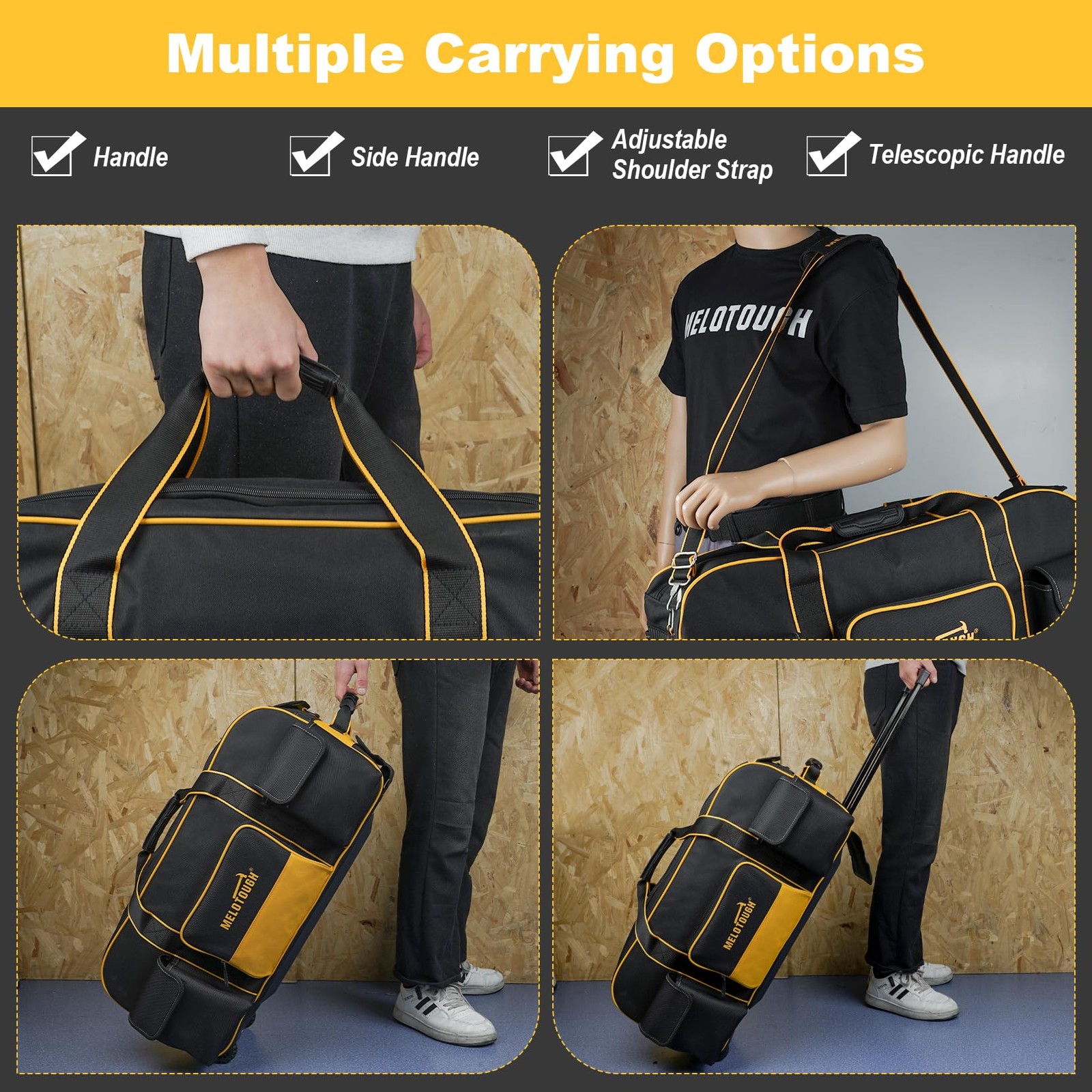 MELOTOUGH Rolling Tool Bag with Wheels,Large Capacit