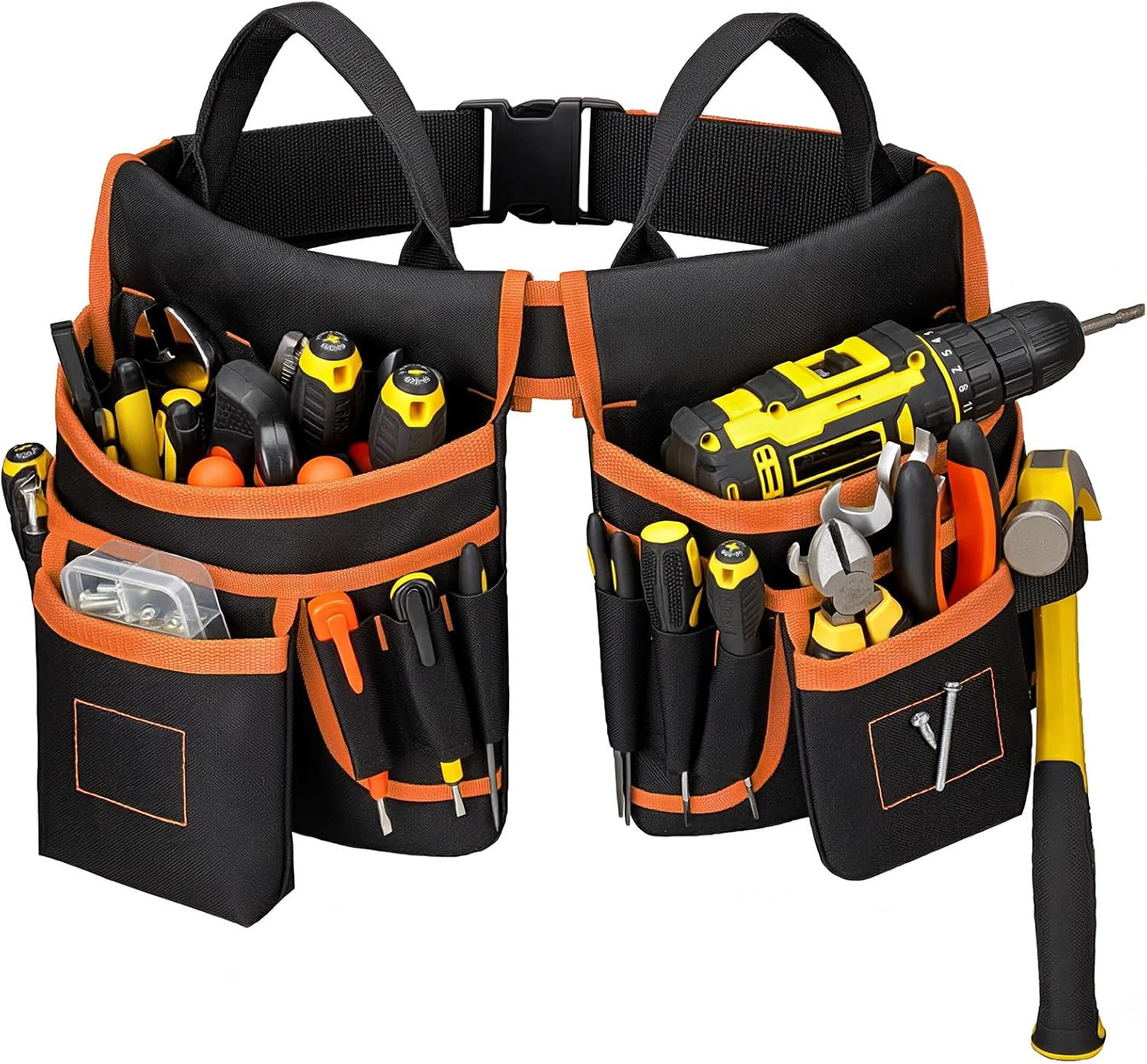 Tool Belt for Men – Tool Pouch for Waist Up to 52” with 18 Pockets 19 Webbing Lo