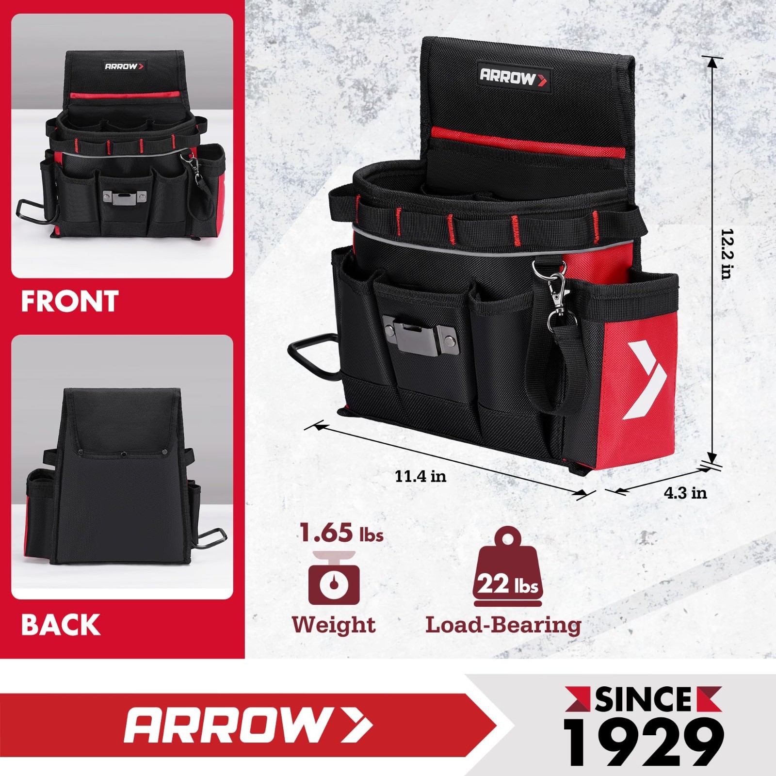 Heavy-Duty Tool Belt with 10 Pockets, Adjustable Utility Pouch for Electricians