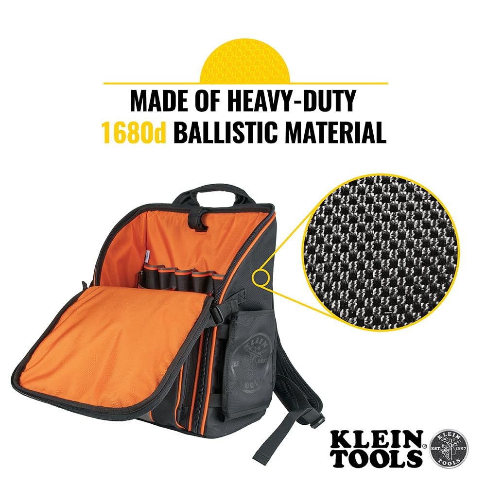 Klein Tools Tradesman Pro Tool Backpack 21 Pockets Water Resistant Black Orange