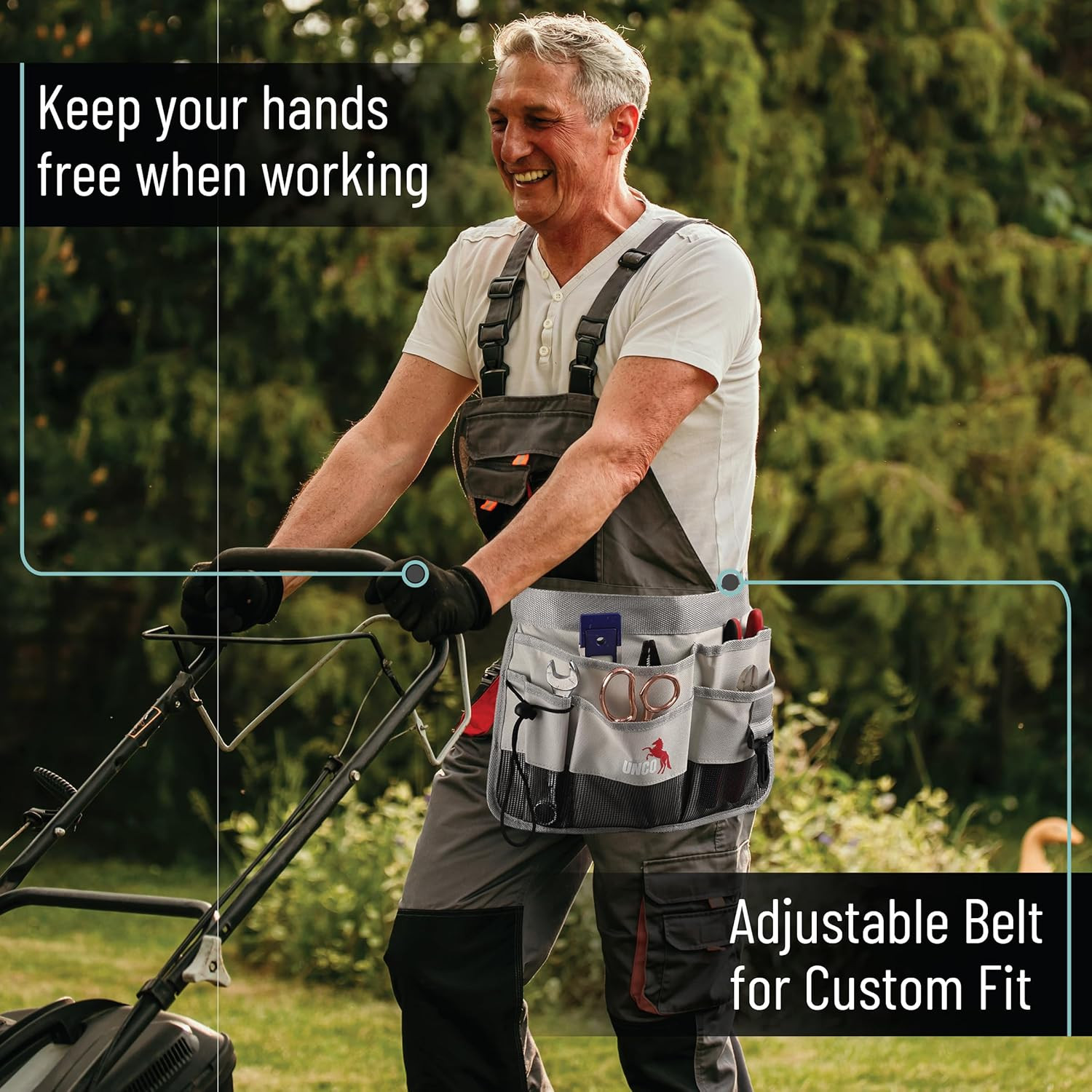 – Adjustable Gardening Belt, Light Gray, 7 Pockets, Wear Resistant, Cut Resistan