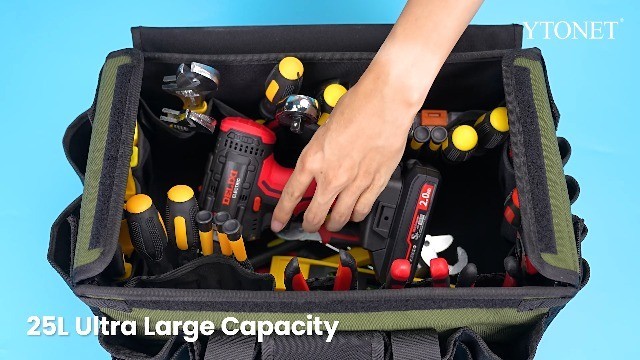 Heavy Duty 16″ Tool Bag with 46 Pockets, Waterproof & Tear-Proof Organizer for E