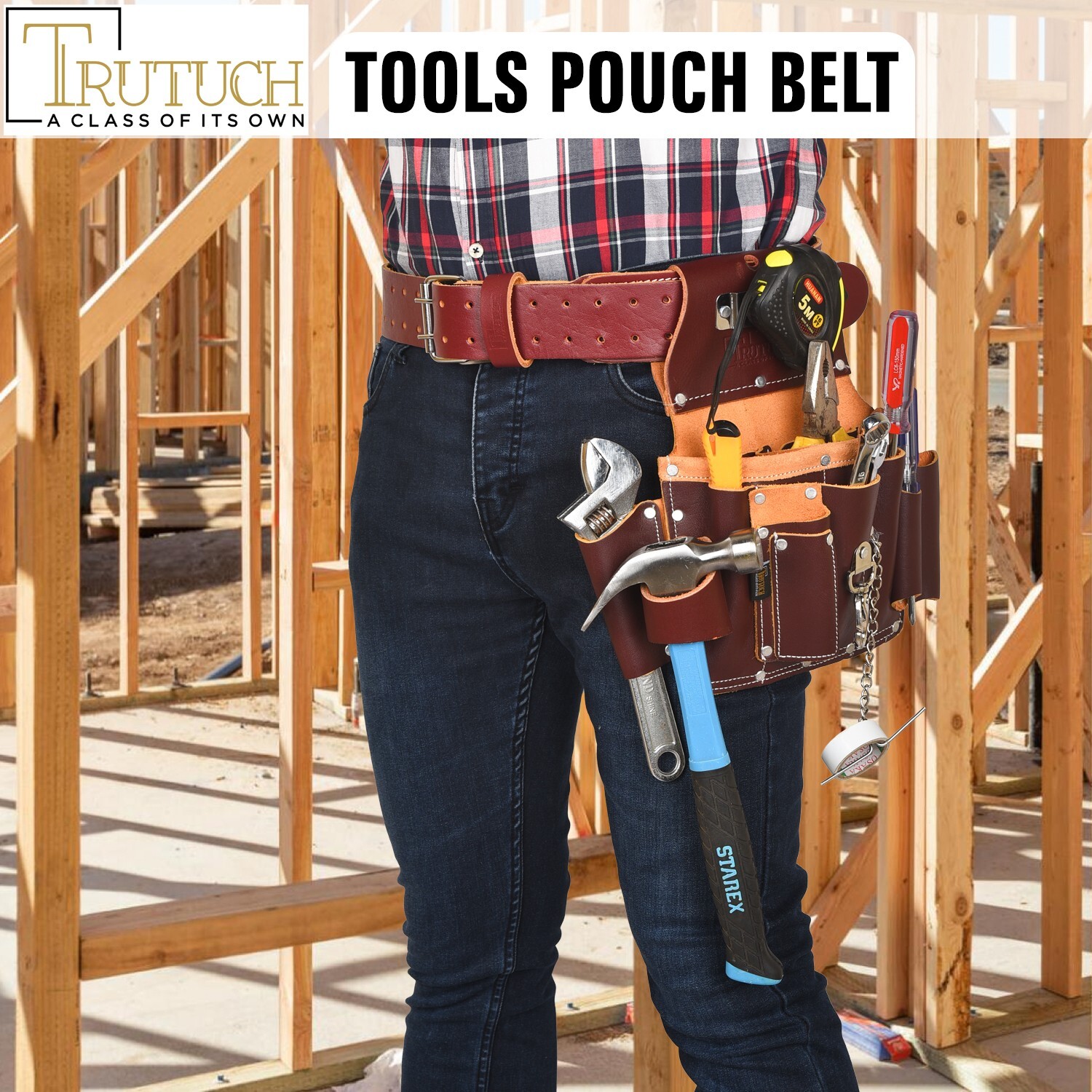 TRUTUCH Leather Electrican Tool Pouch with Foam Padded Work Belt | Carpenter