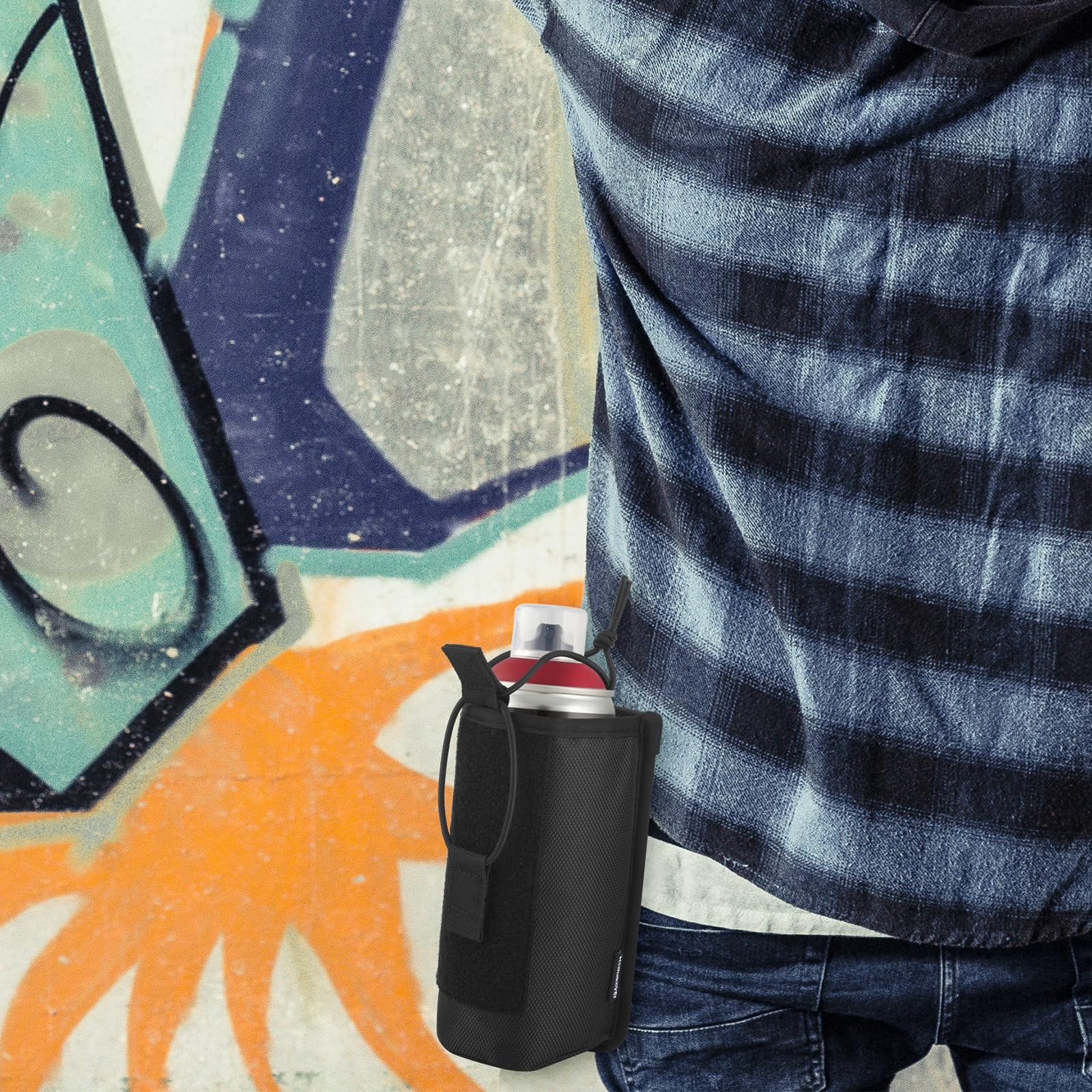 1680D Black Spray Can Belt Holster, 1 Pack Spray Bottle Holder with Metal Belt C