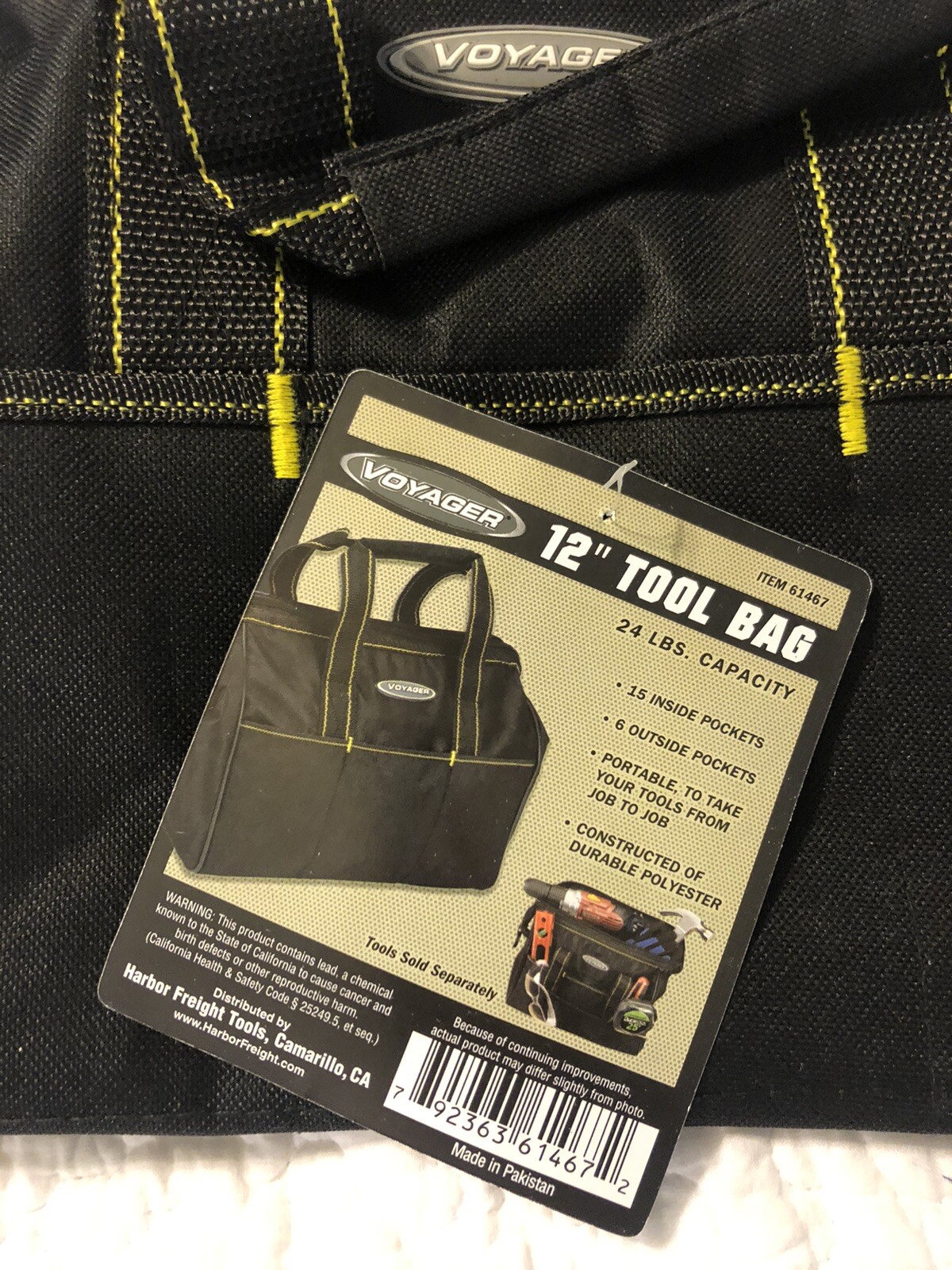 New Black Voyager 12″ Tote Tool Bag 24lbs Capacity 18 Pockets Carrying Bag