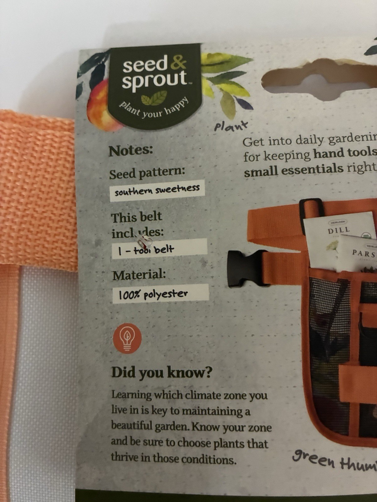 Seed & Sprout Gardening Tool Belt, Durable Mesh, Pockets , Util. Conn, Peach