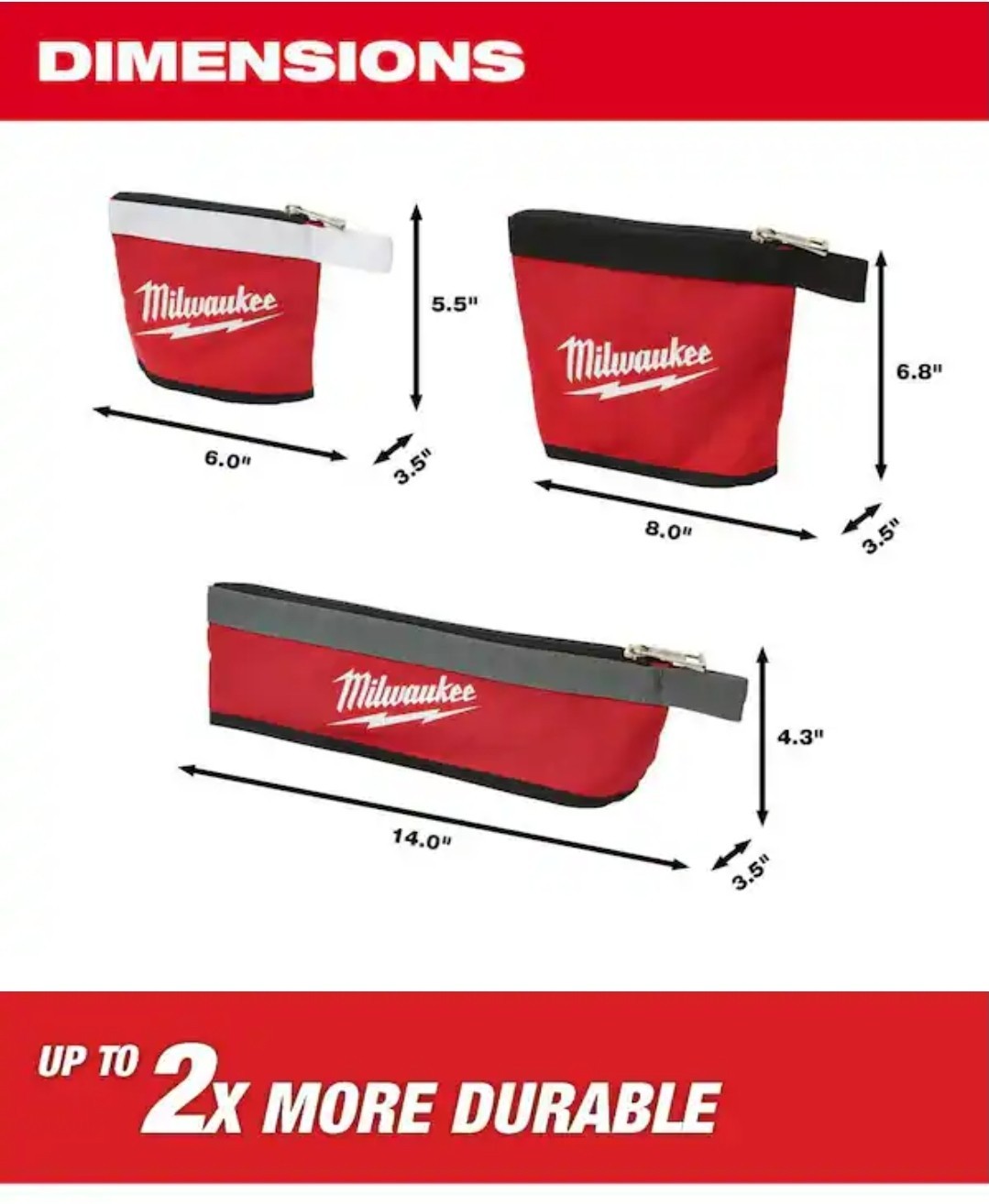 Milwaukee 14 in., 8 in. & 6 in. Multi-Size Zipper Tool Bags in Red (3-Pack)