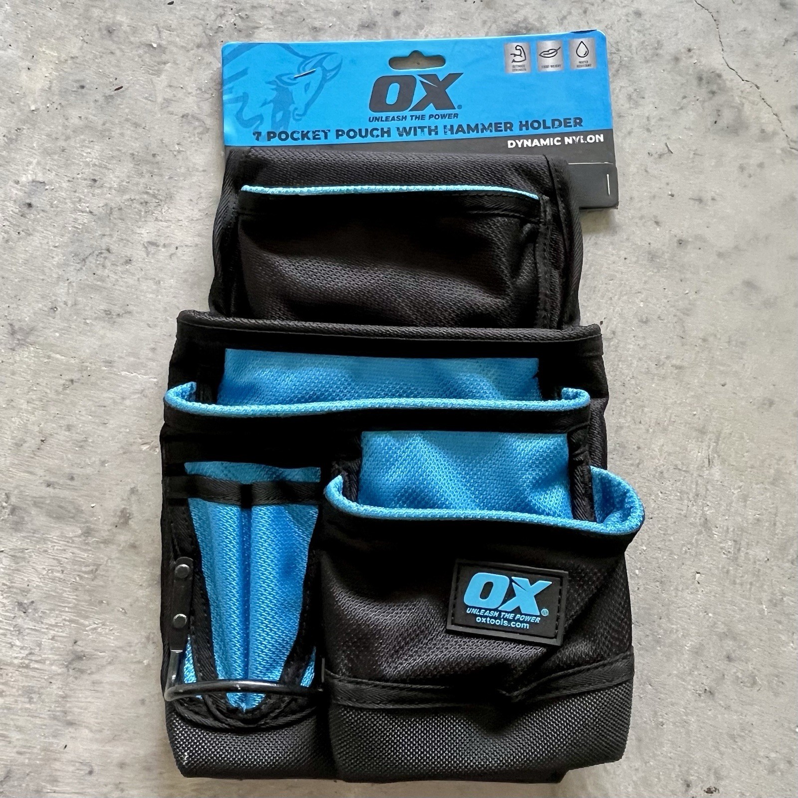 OX Tools Dynamic Nylon 7 Pocket Tool Pouch with Hammer Holder