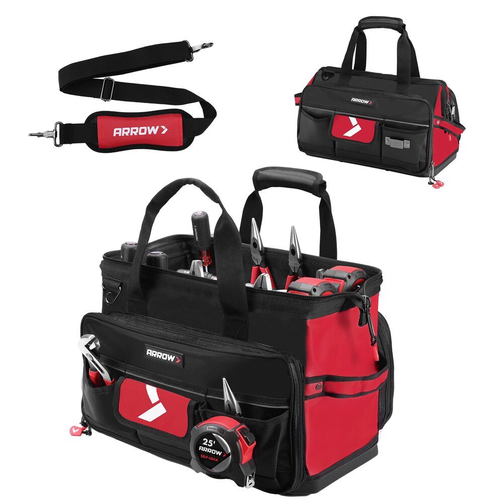 ARROW 17″ Large Heavy Duty Tool Bag Zippered Wide Open Mouth Toolbag w/36 Pocket