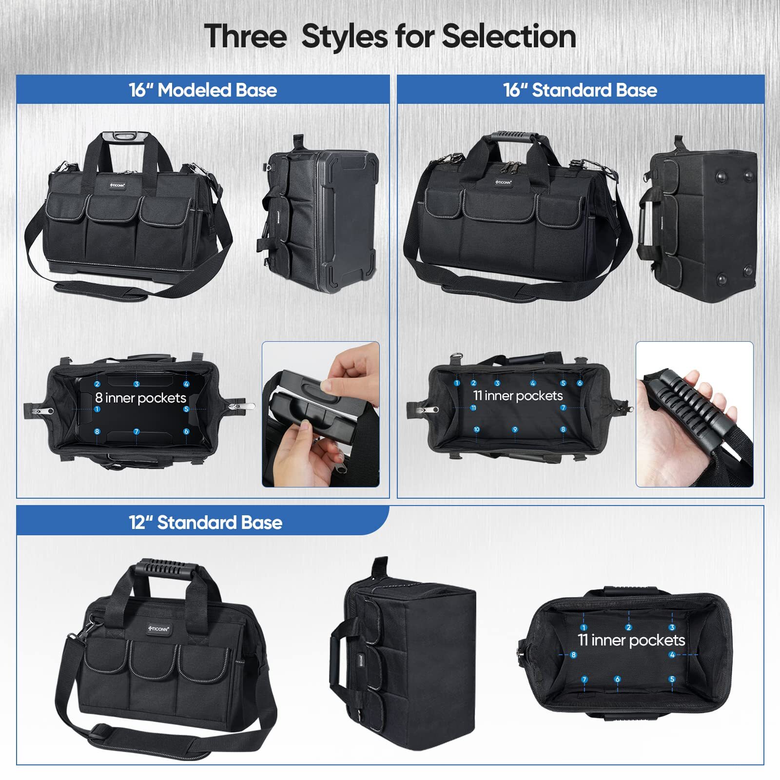 12in Tool Bag With Waterproof Soft Bottom Multipockets Wide Mouth Tool Tote With