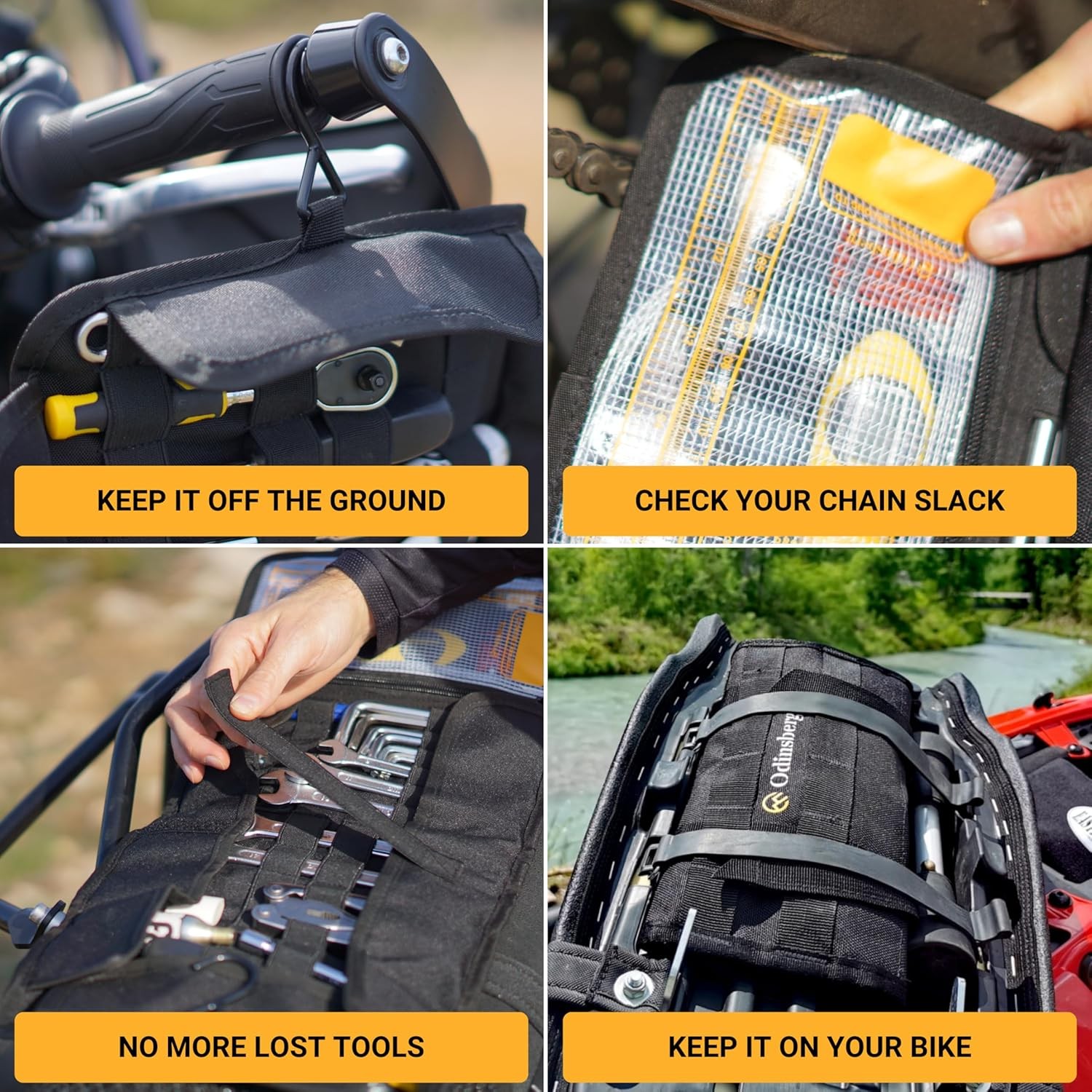 ODINSBERG Motorcycle Tool Roll Bag Tools NOT Included – 14cm x 24cm, Black