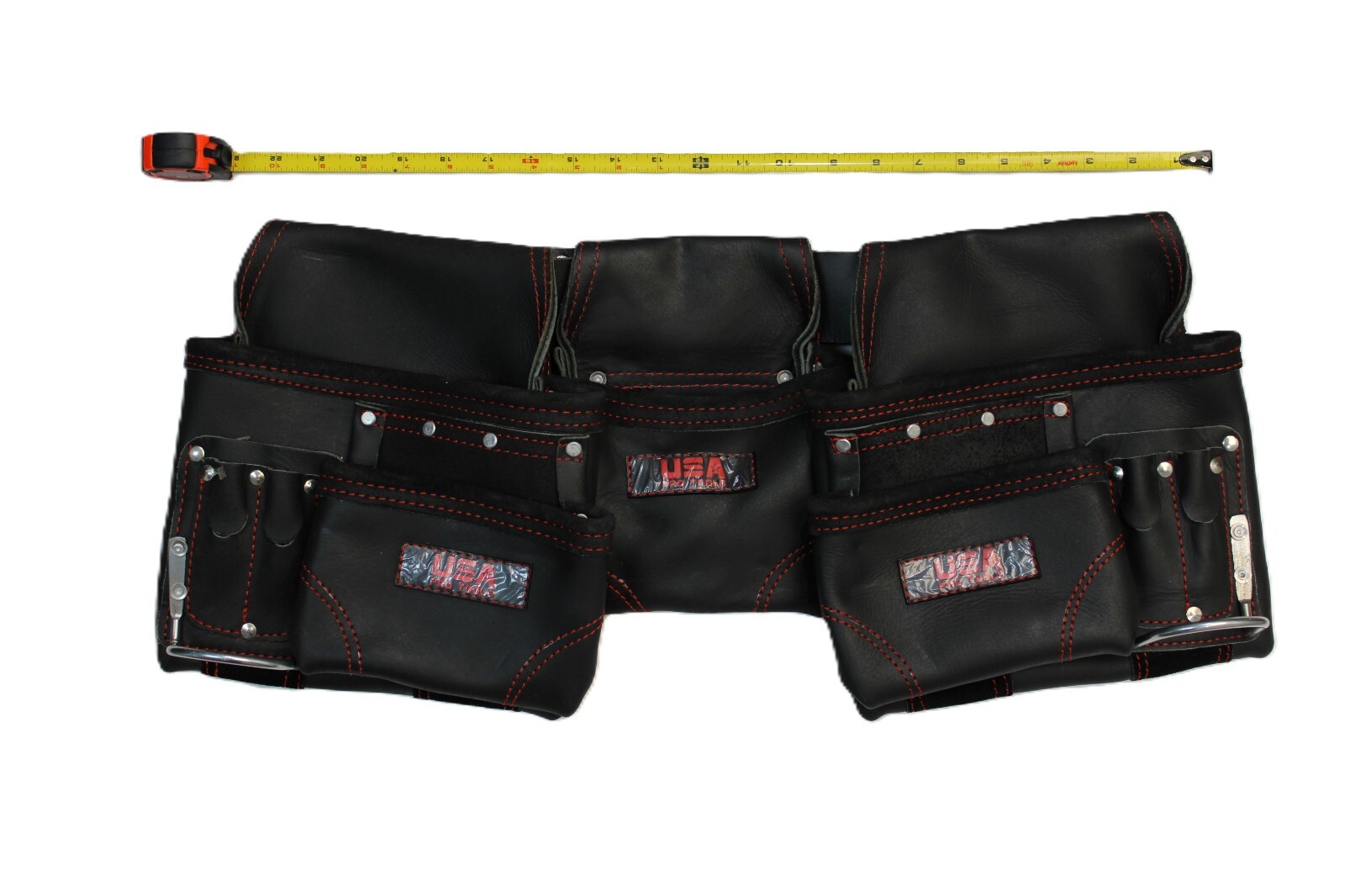 Seven Star Tools Genuine Leather Framer’s Tool Belt – Black w/ Red Stitching