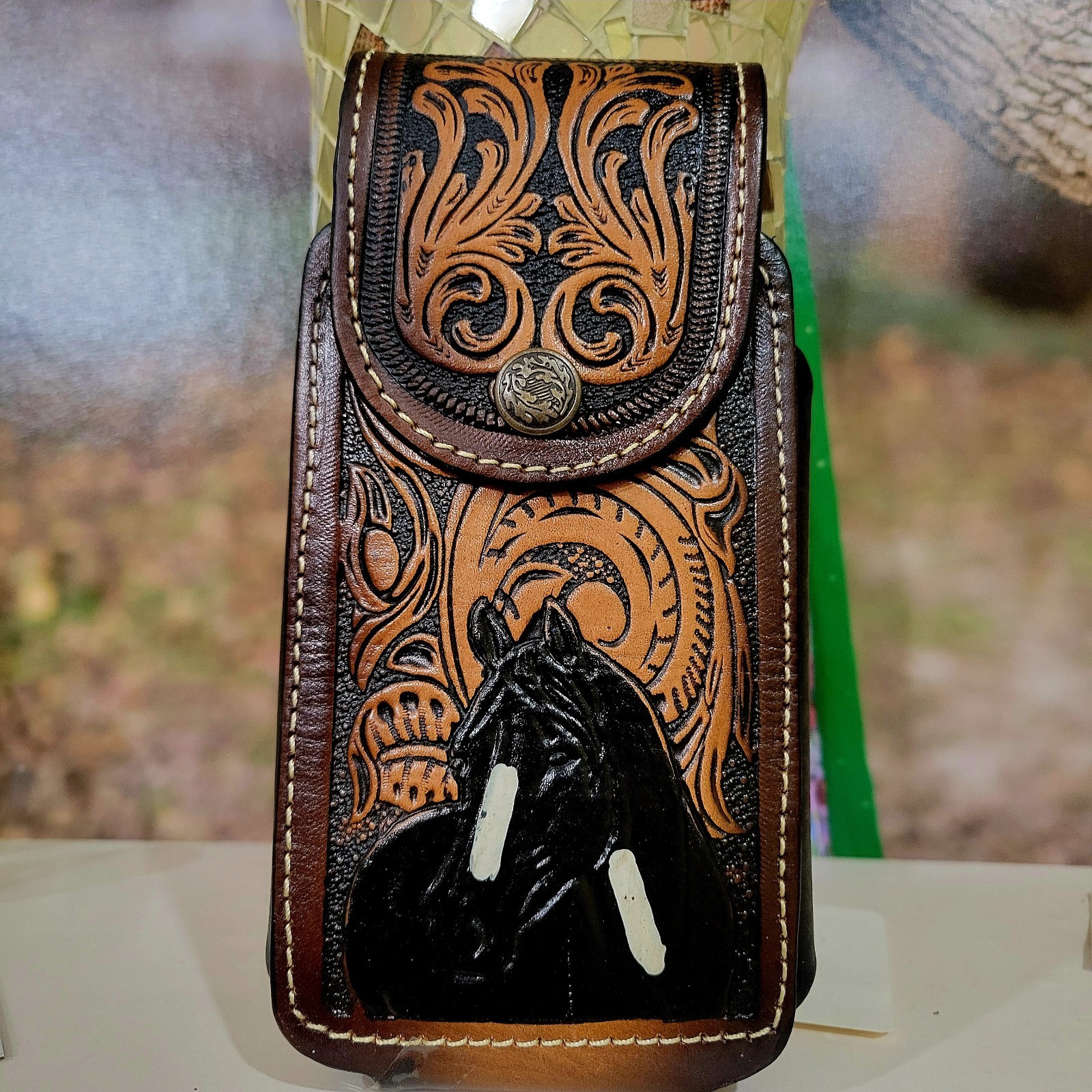 Horse Western Leather Phone Holstor LARGE 7×3.75 » Handcrafted in Mexico Snap