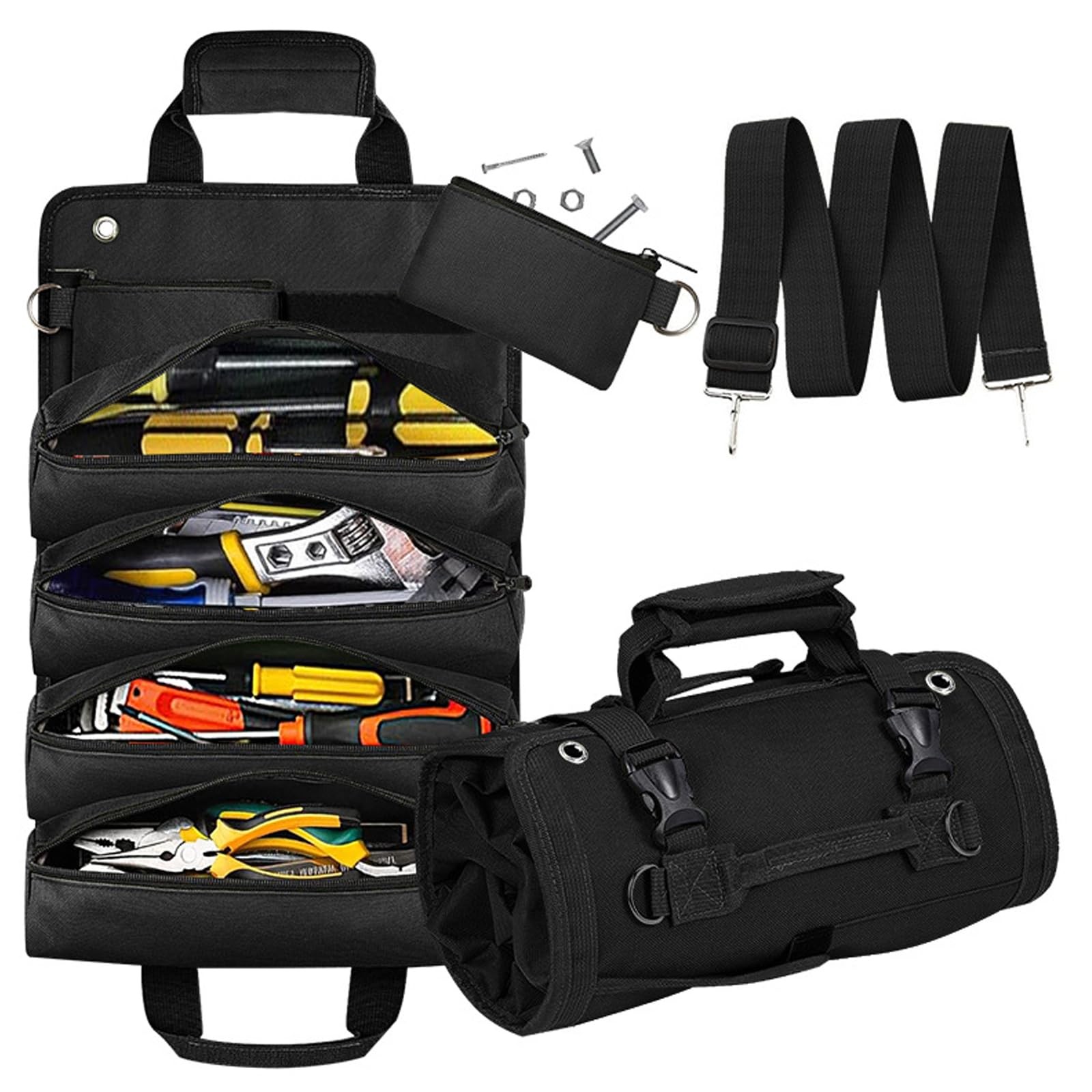 Roll Up Tool Bag, Portable Folding Tool Roll with Detachable Pouch, Heavy Dut…