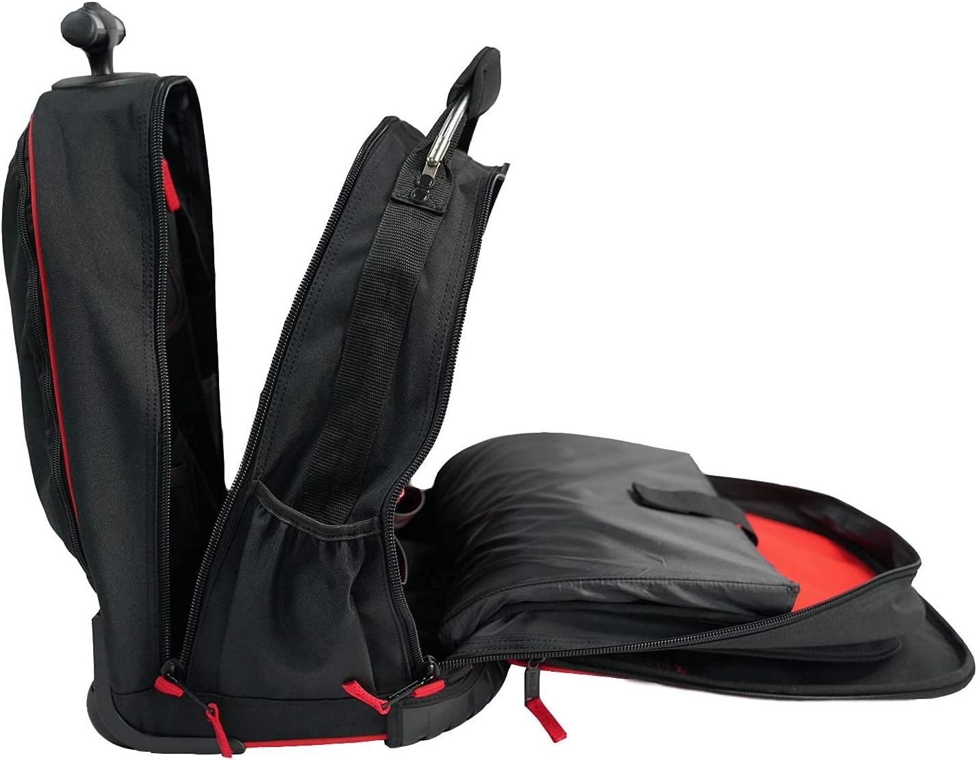 Multi-Functional Tool Backpack with Wheels & Laptop Compartment – Red & Black