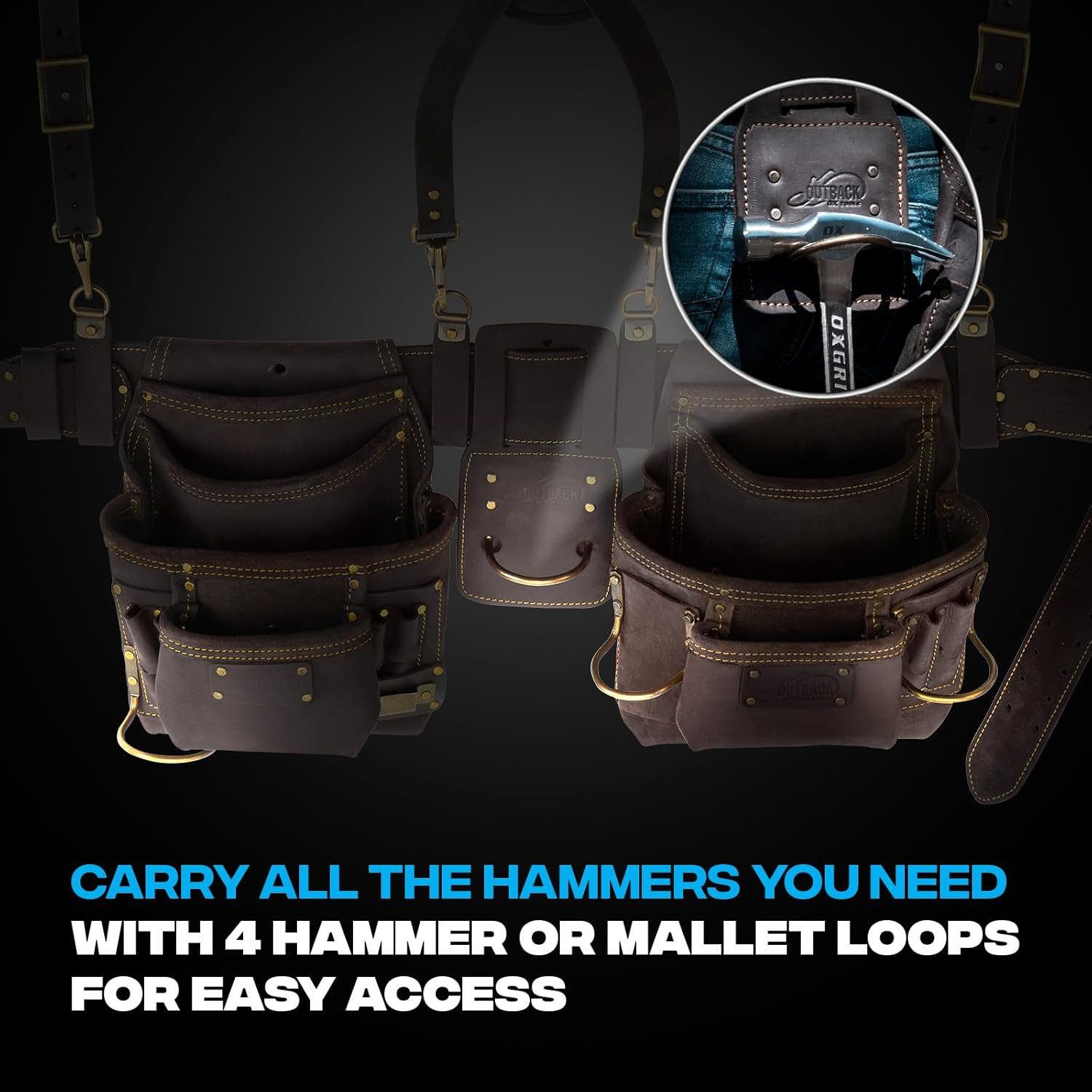 Premium Oil-Tanned Leather Carpenter Tool Belt with Padded Suspenders
