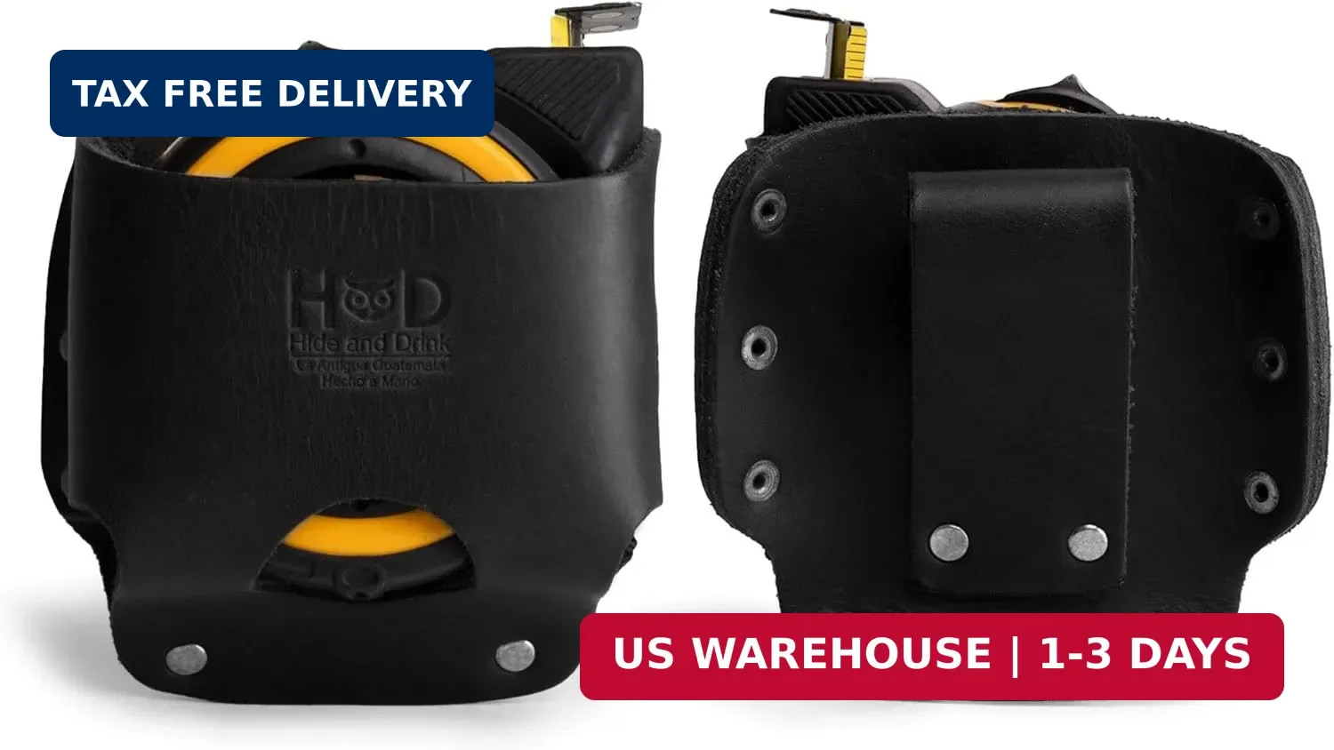Hide & Drink, Large Tape Measure Holder, Tool Holster w/Easy Belt Loop for Handy