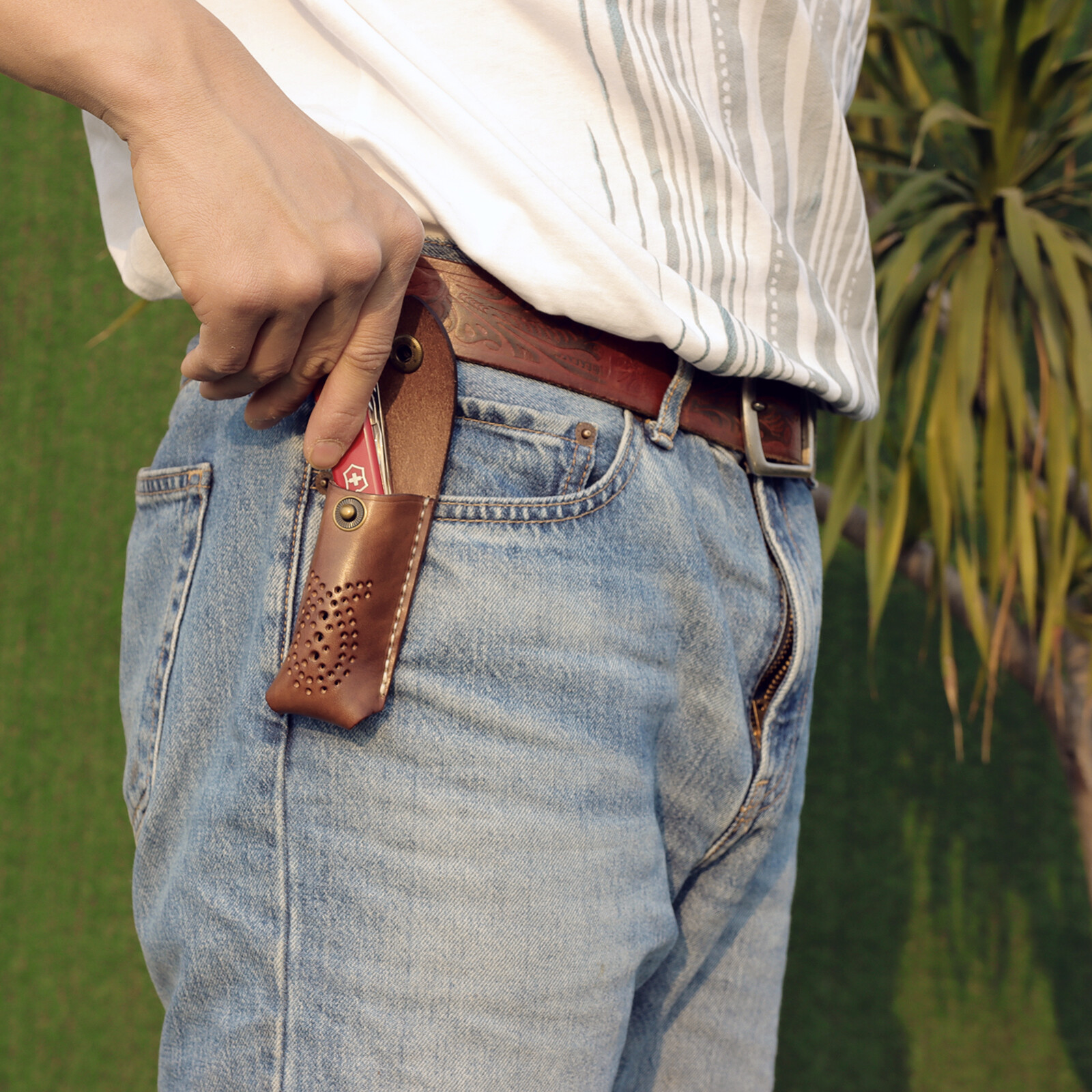 TOURBON Leather 3.5in Pocket Knife Sheath Knives Case Belt EDC Pouch Camping USA