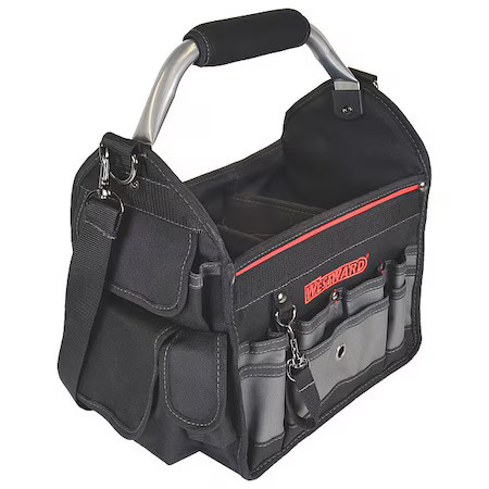 Westward 32Pj33 Tool Tote, Black, Polyester, 18 Pockets