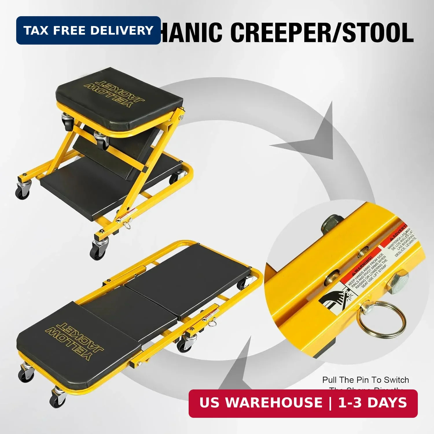 YELLOW JACKET Garage Creeper Seat, 2-in-1 Mechanic Creeper, 36 Inches Foldable Z