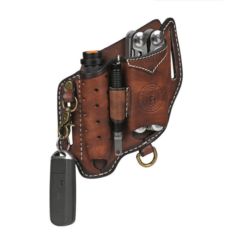 Leather EDC Multitool Pouch Flashlight Holder Knife Sheath Belt Holster-TOURBON