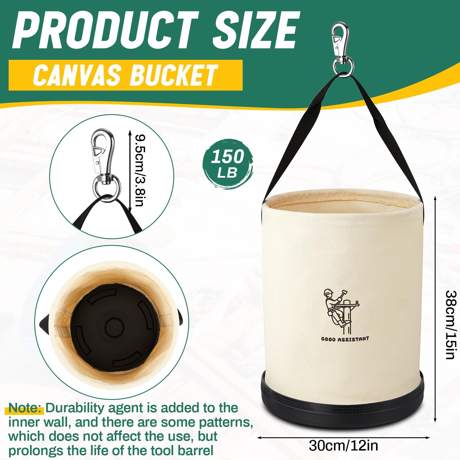 2 Pack 15″ x 12″ Canvas Tool Bucket Bag, Heavy Duty 150 Lbs Load Capacity, Tr…