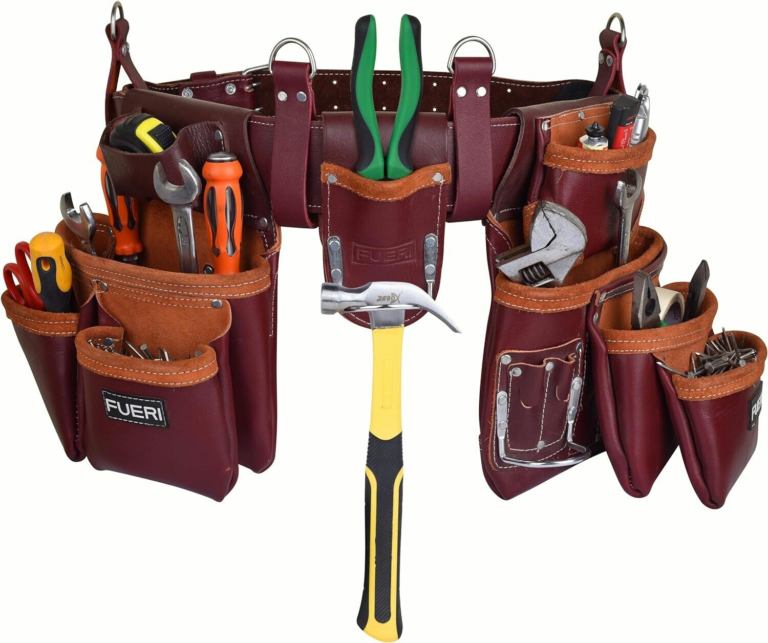 Leather Tool Belt with Suspenders carpenter 19 Pocket Padded Tool Pouch Work bag