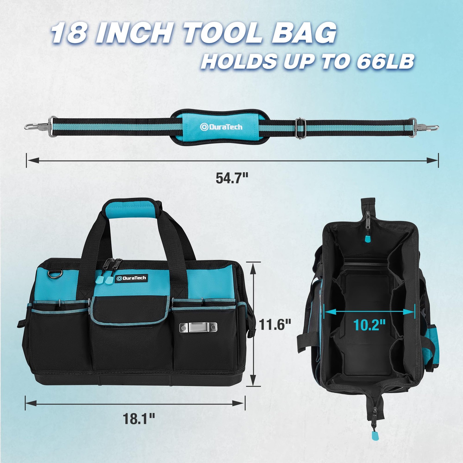 Duratech 18-Inch Large Tool Bag Waterproof Hard Bottom Tool Bags For Men Heavy