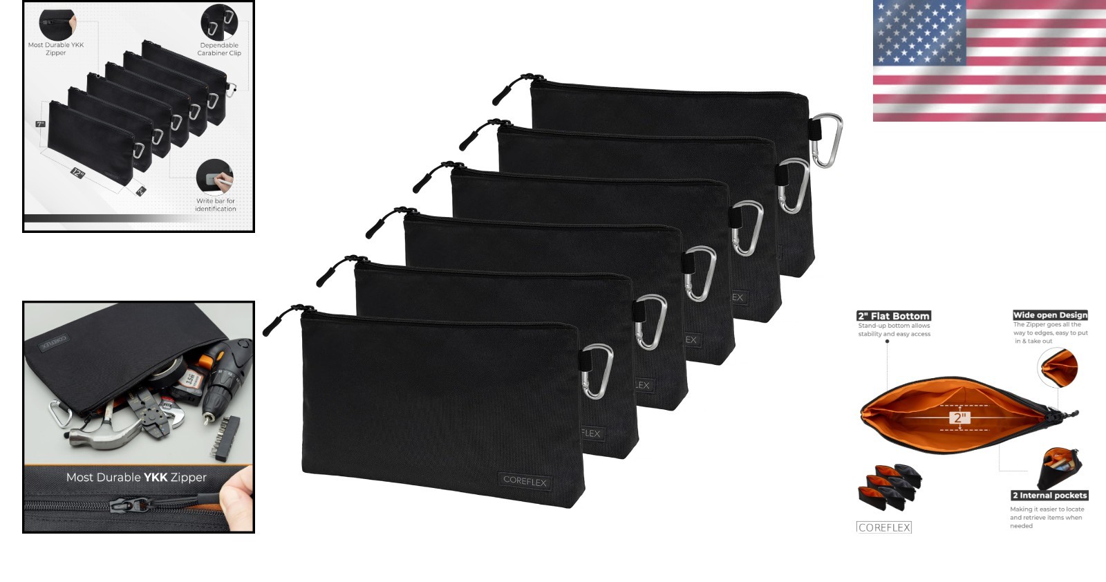 Zipper Tool Bag 6pc Set, 12″ Heavy Duty Canvas