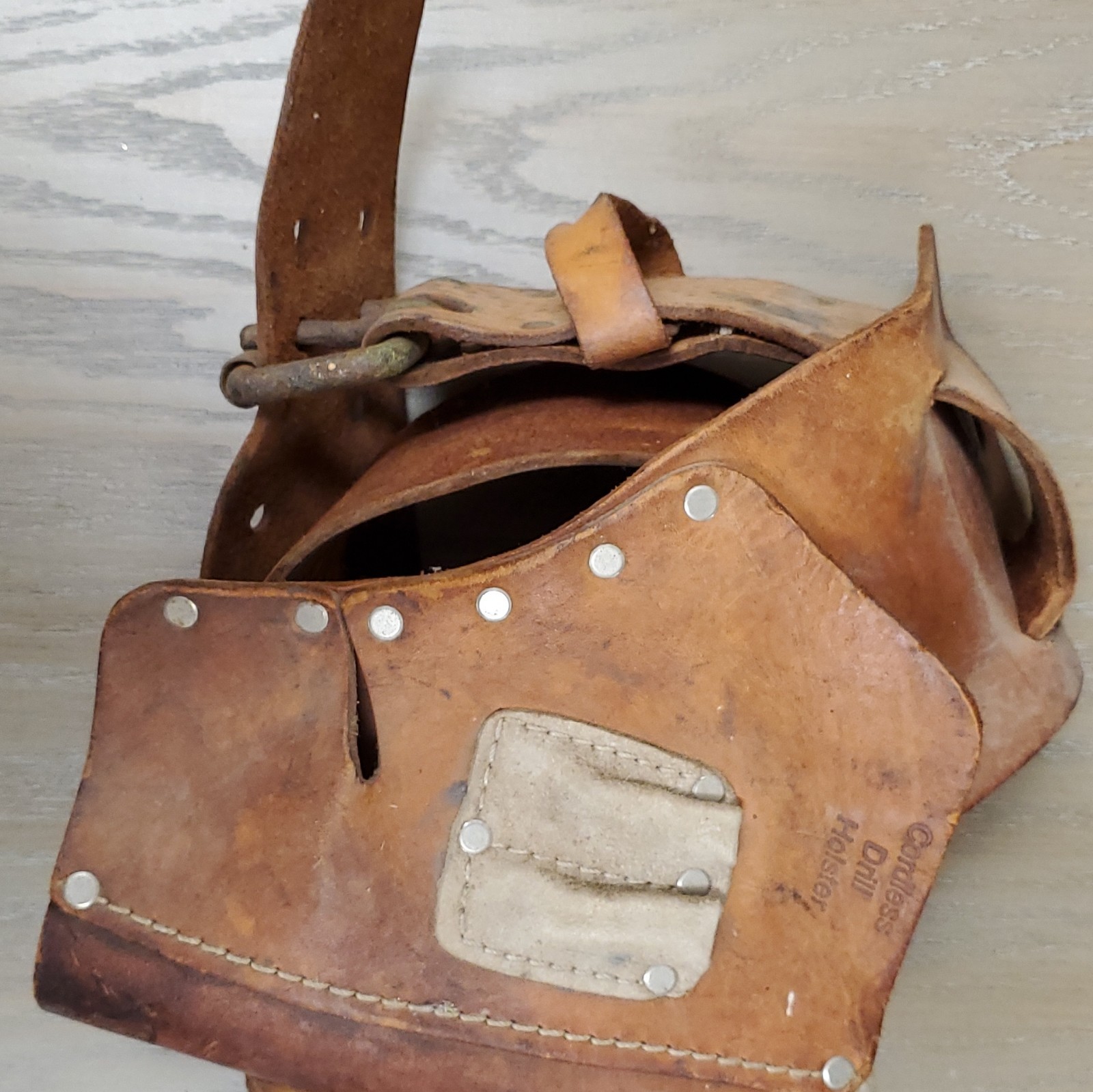Vintage Brown Leather Tool Belt w/ Drill Sheath Heavy Duty Work Carpenter