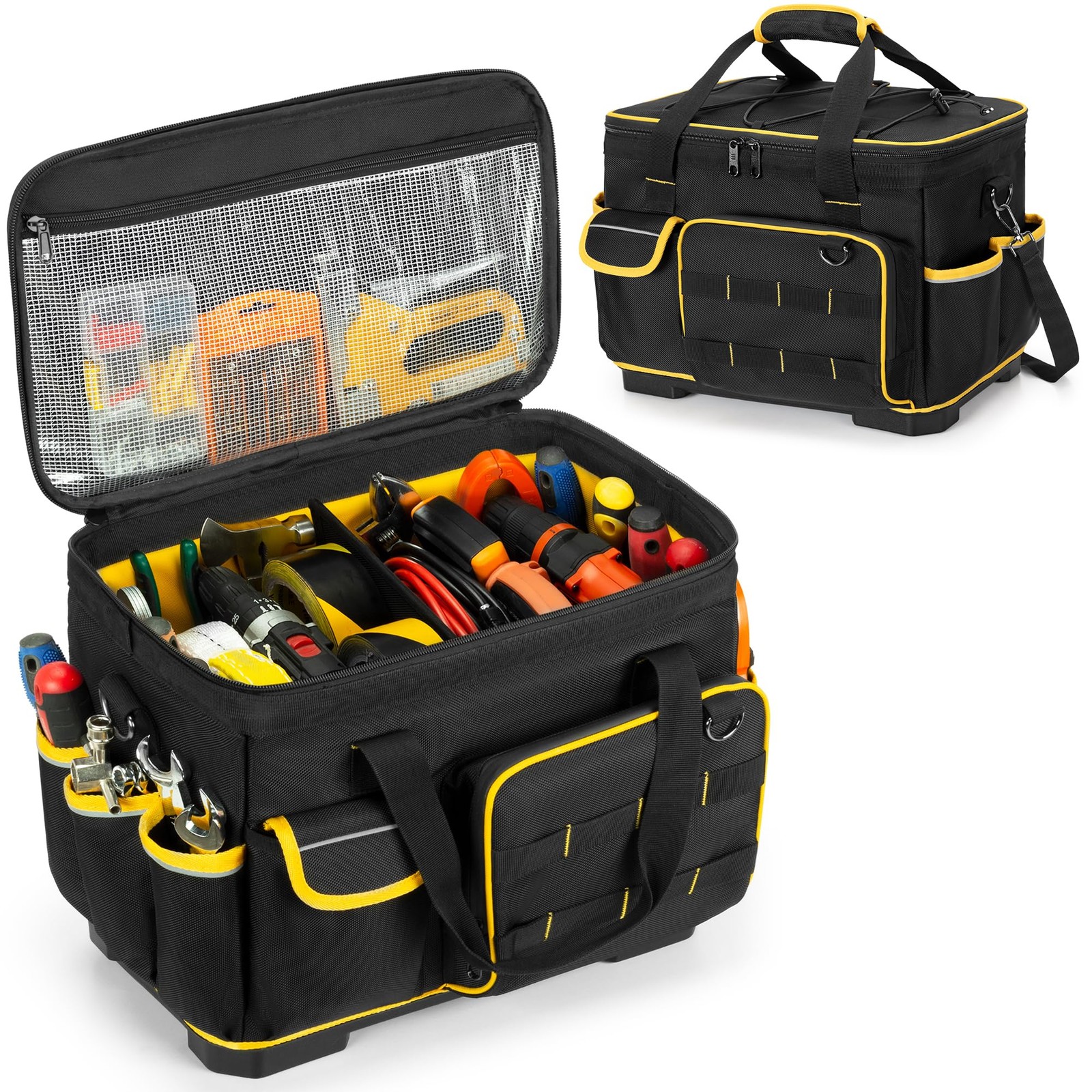 16-inch Tool Bag with Hard Bottom and a 16″ x 12″ x 9″, Black