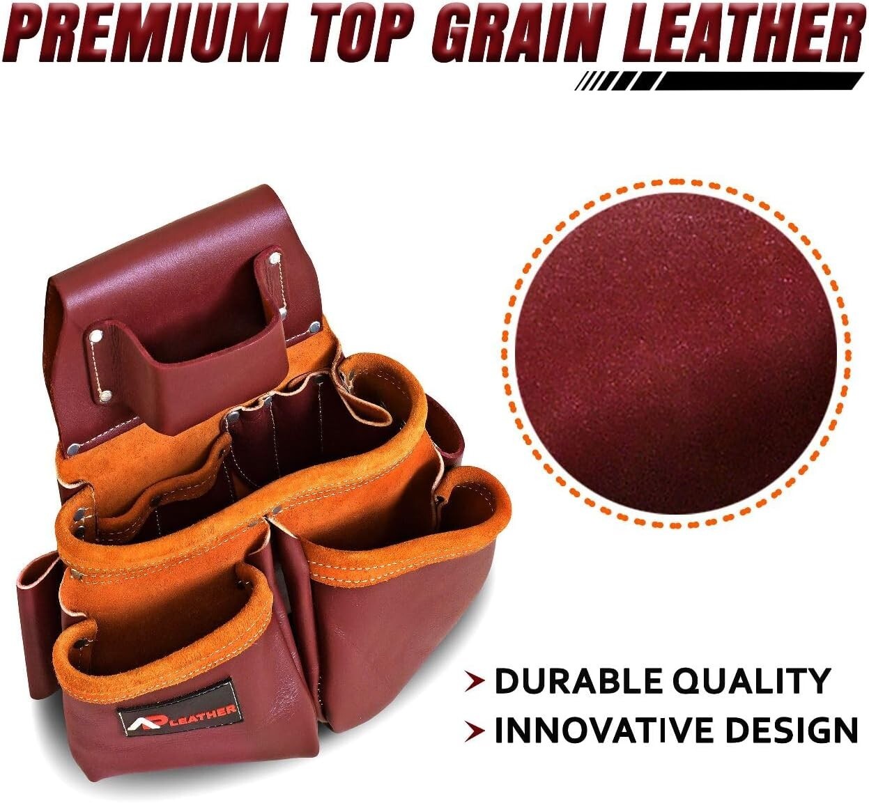 19-Pocket Leather Tool Belt Pouch Suspenders with Comfort Back for Electricians