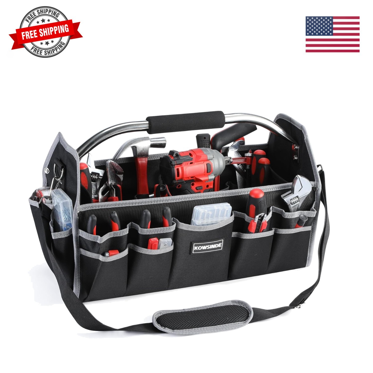 18 Inch Tool Bag, Electrician Tool Bag, Open Top Tool Bags, 26 Pockets Can Ho…