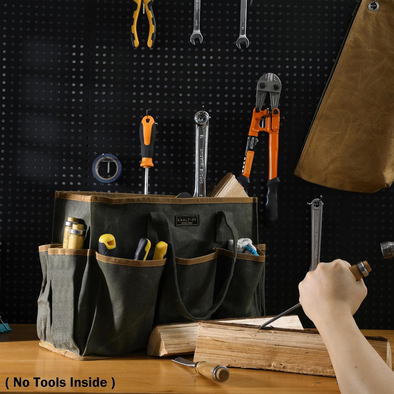 Tool Tote Bag, Heavy Duty 16Oz Waxed Canvas Garden Tool Bag | Portable 11-Pocket