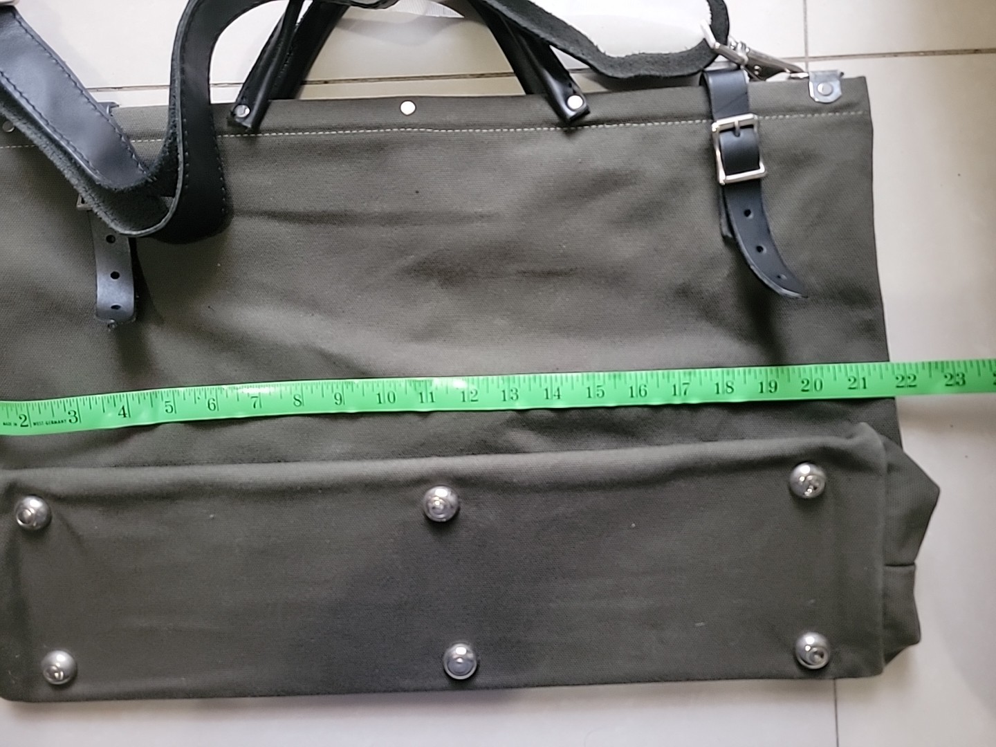 OLD STOCK VTG USA MADE Army Military Green Leather/Canvas Tool Shoulder Tote Bag